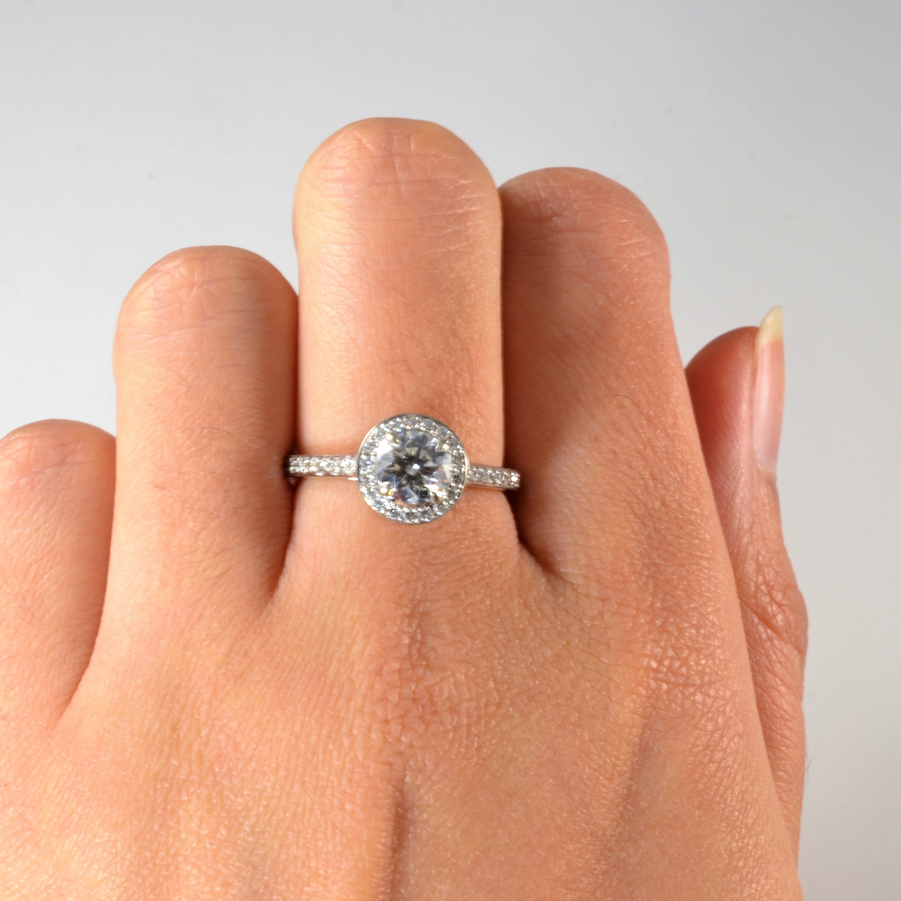 Low Profile Halo Diamond Engagement Ring | 0.96ctw | SZ 6.75 |