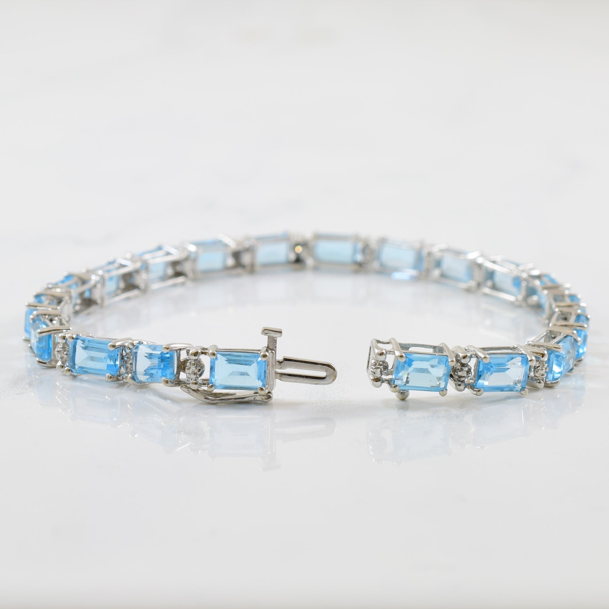 Blue Topaz & Diamond Tennis Bracelet | 0.01ctw, 10.00 ctw | 7