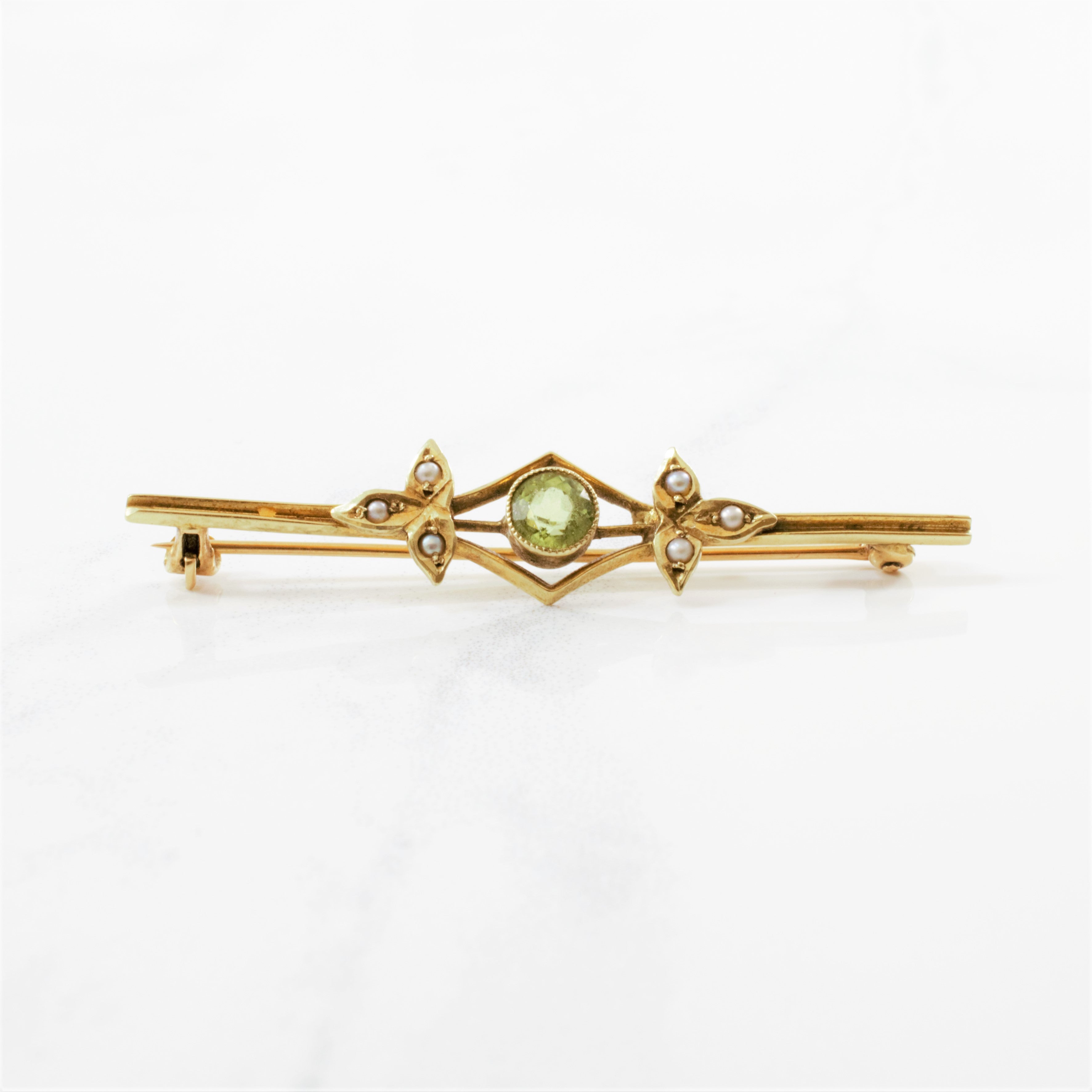 Edwardian Peridot & Seed Pearl Brooch | 0.40ct