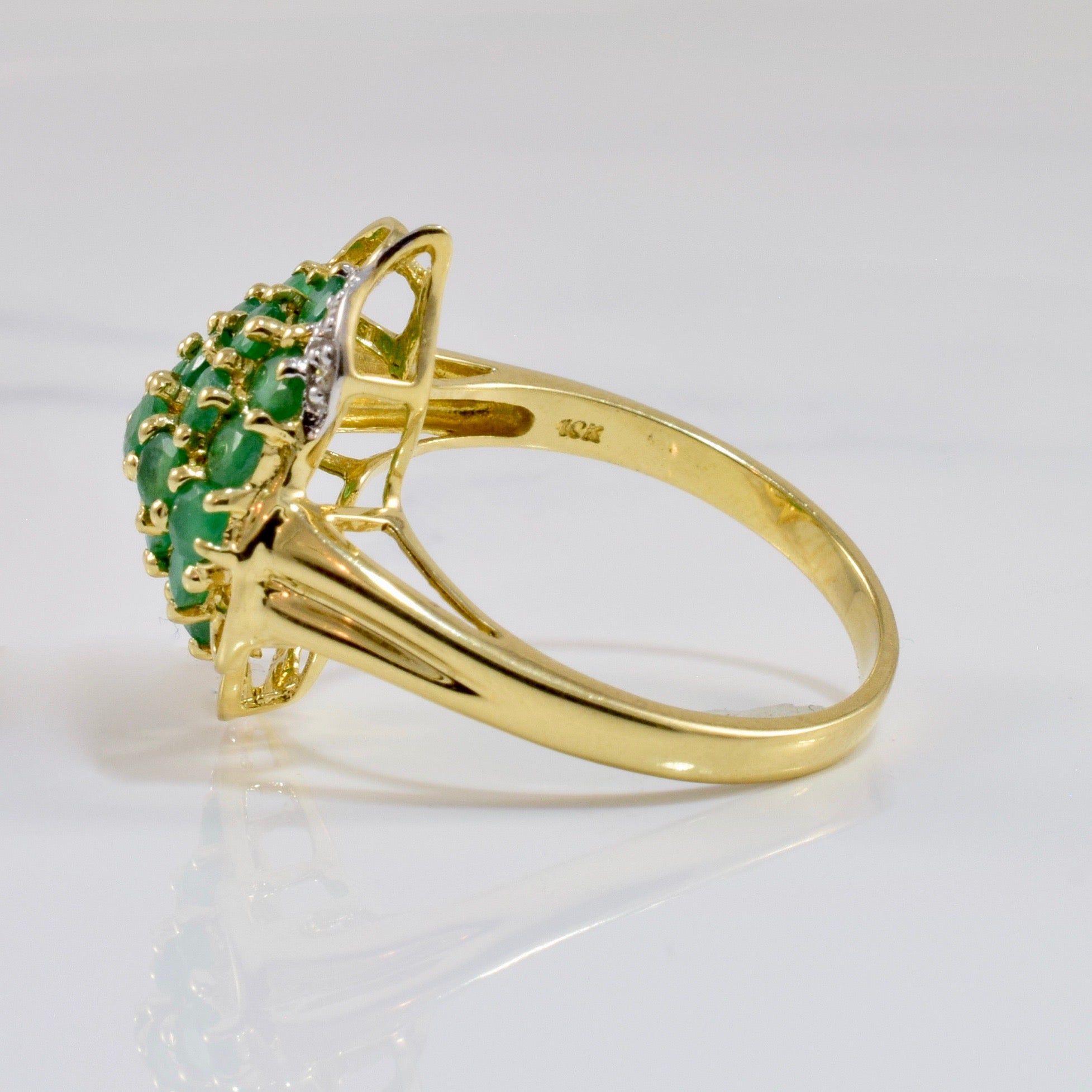 Diamond and Emerald Cluster Ring | 0.02 ctw SZ 7.25 |