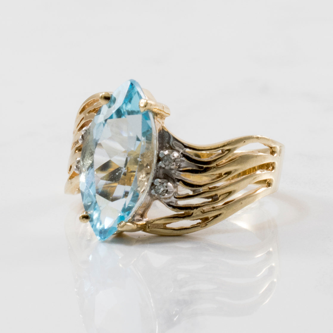 Marquise Blue Topaz Wave Ring | 3.40ct, 0.02ctw | SZ 8 |