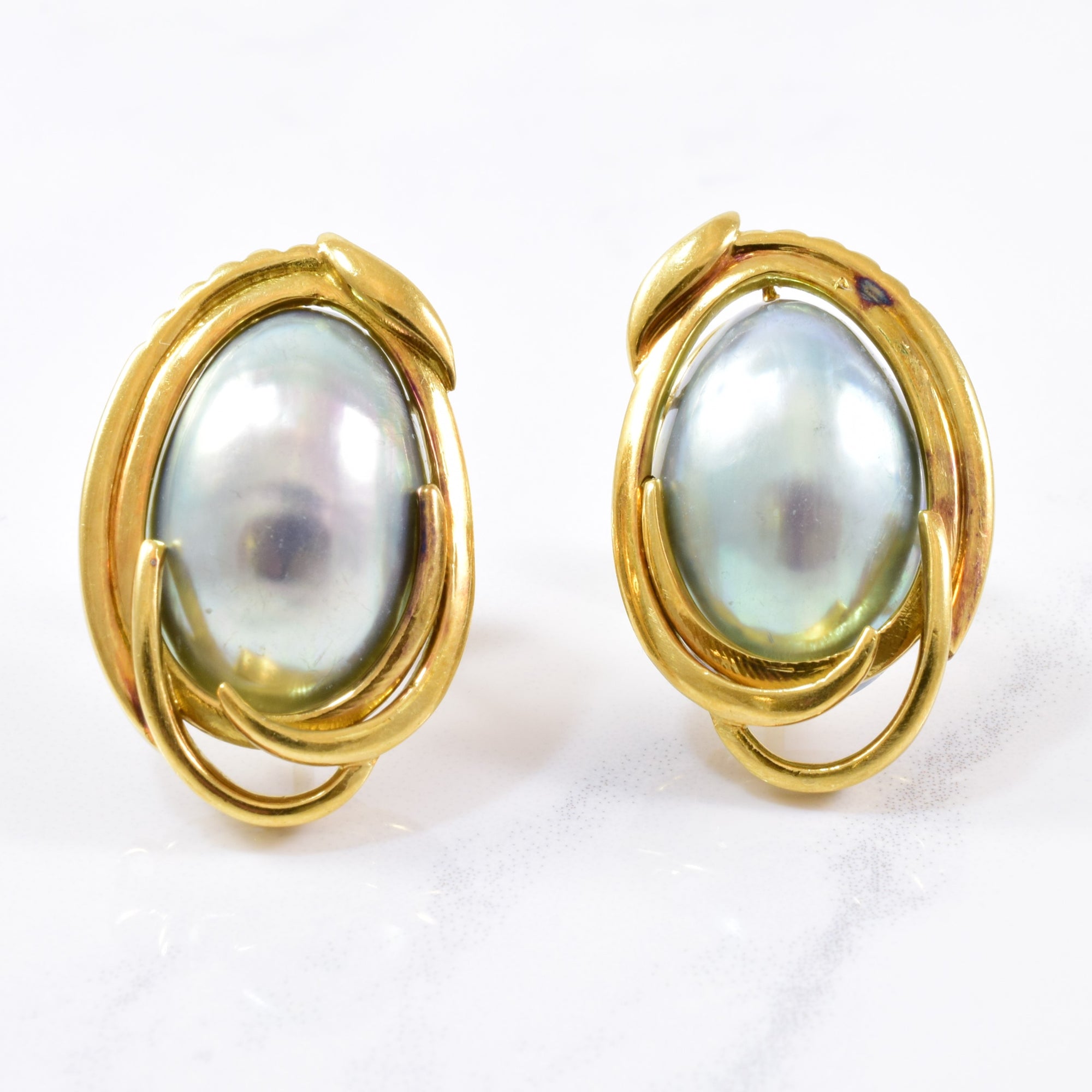 Gold Spiral Mabe Pearl Cocktail Earrings | 20.00ctw |