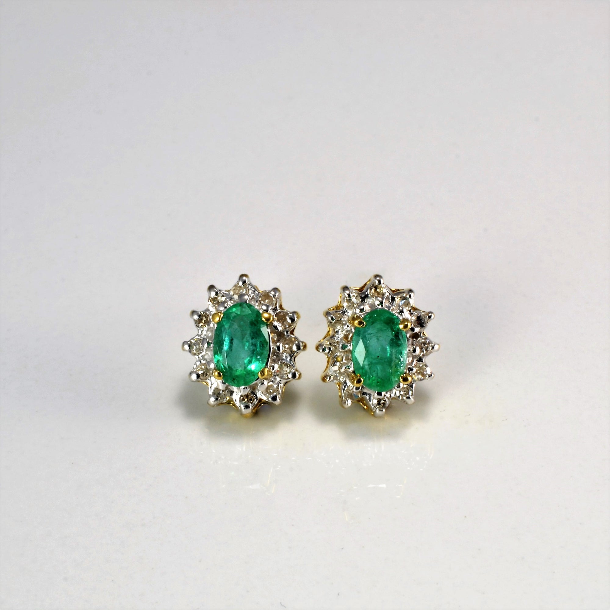 Emerald & Diamond Ladies Cocktail Stud Earrings | 0.22 ctw |