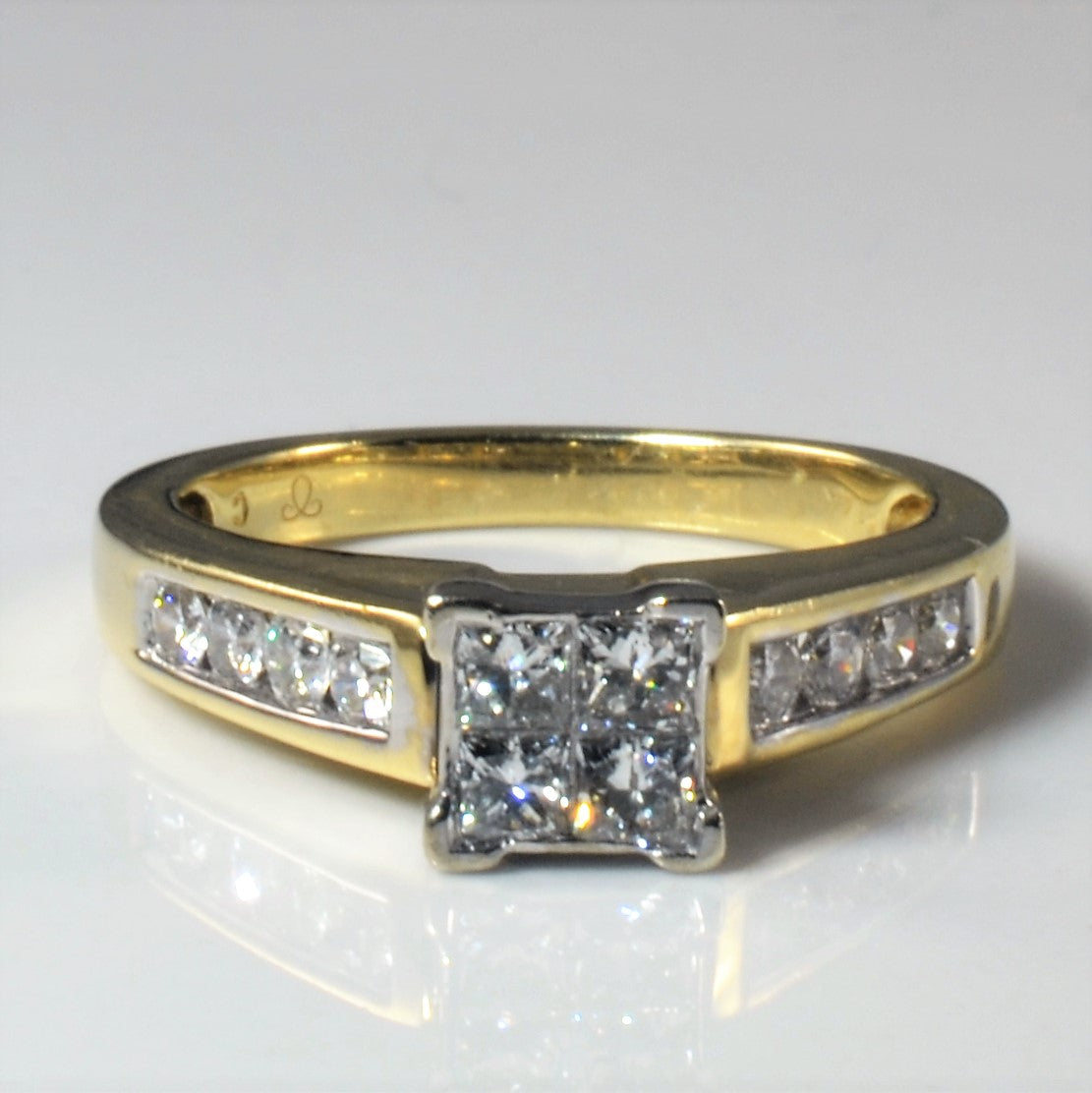 Quad Cluster Diamond Engagement Ring | 0.80ctw | SZ 7 |