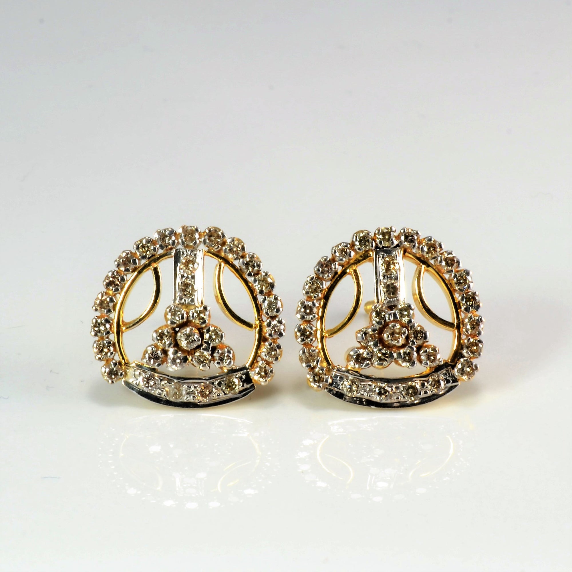 Cluster Diamond Ladies Gold Earrings | 1.28 ctw |