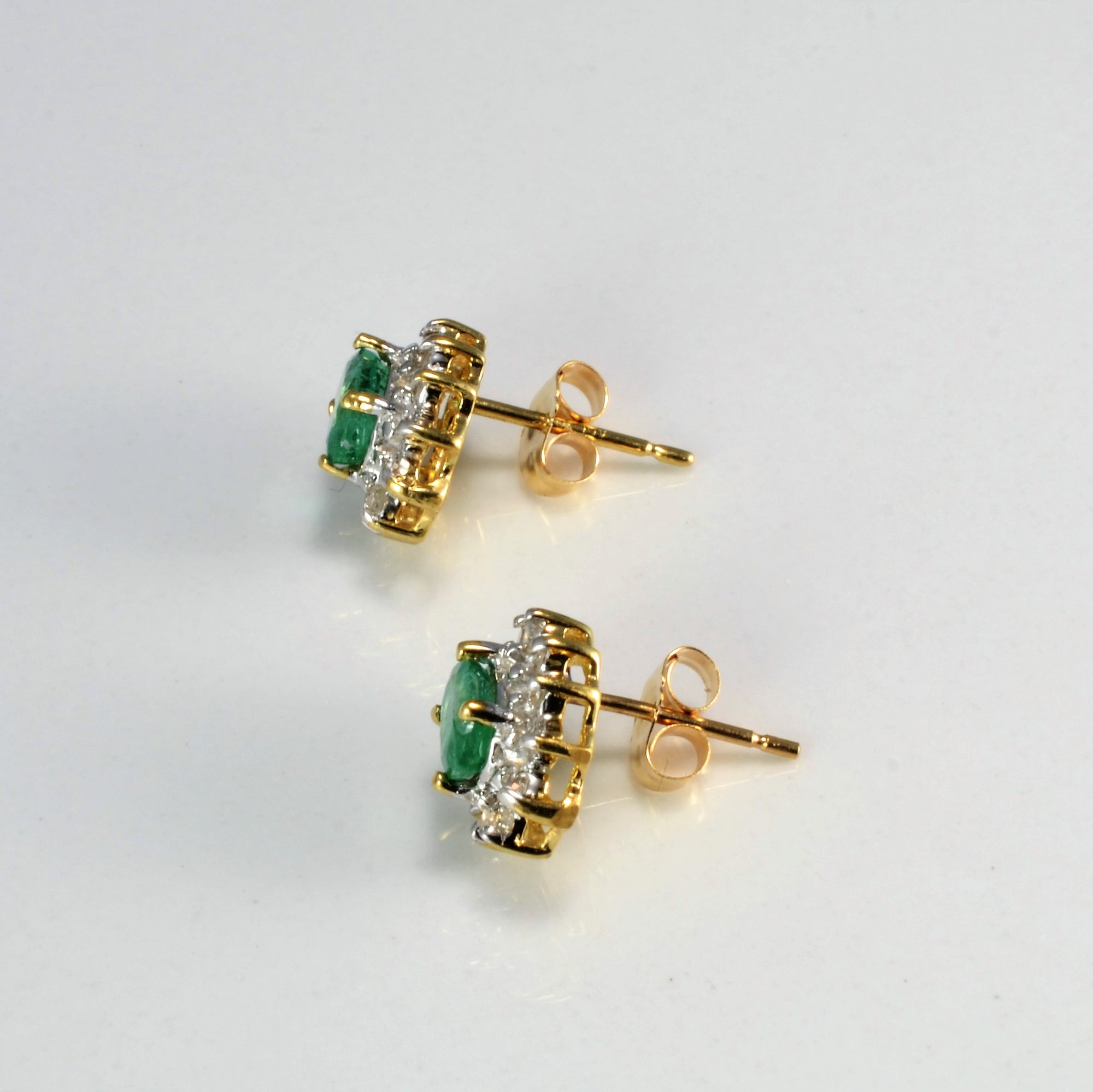 Emerald & Diamond Ladies Cocktail Stud Earrings | 0.22 ctw |