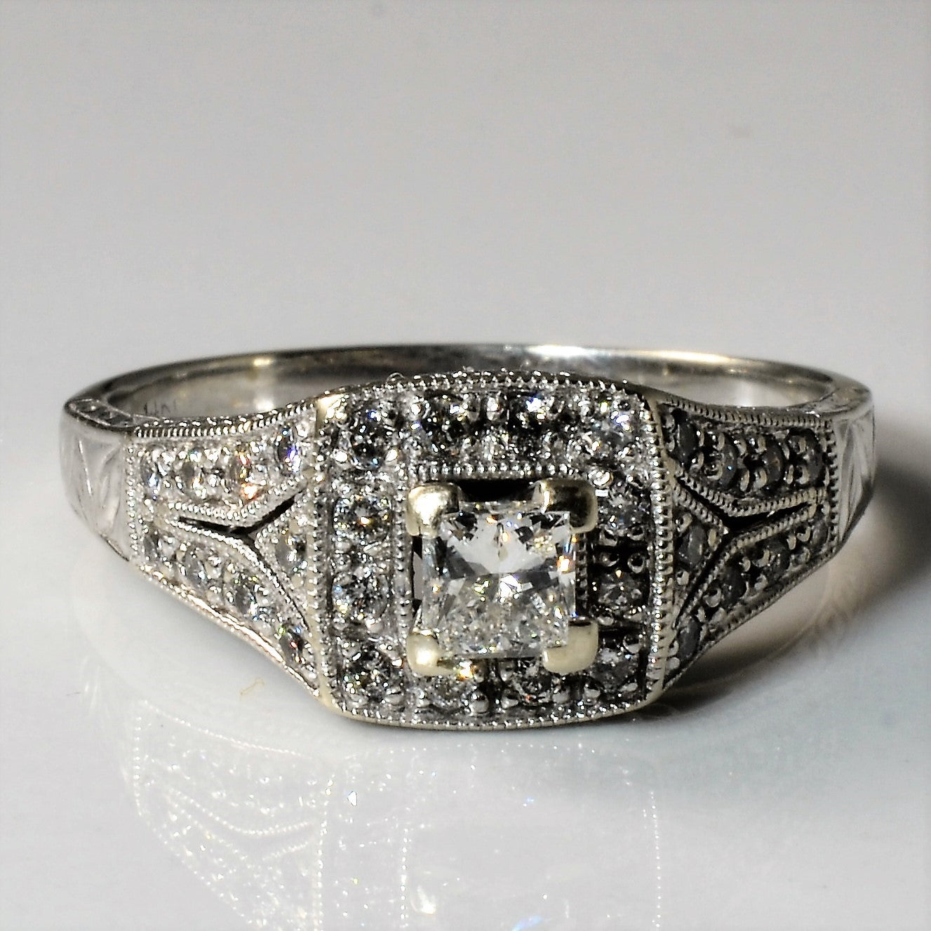 Art Deco Inspired Diamond Halo Engagement Ring | 0.67ctw | SZ 9.75 |