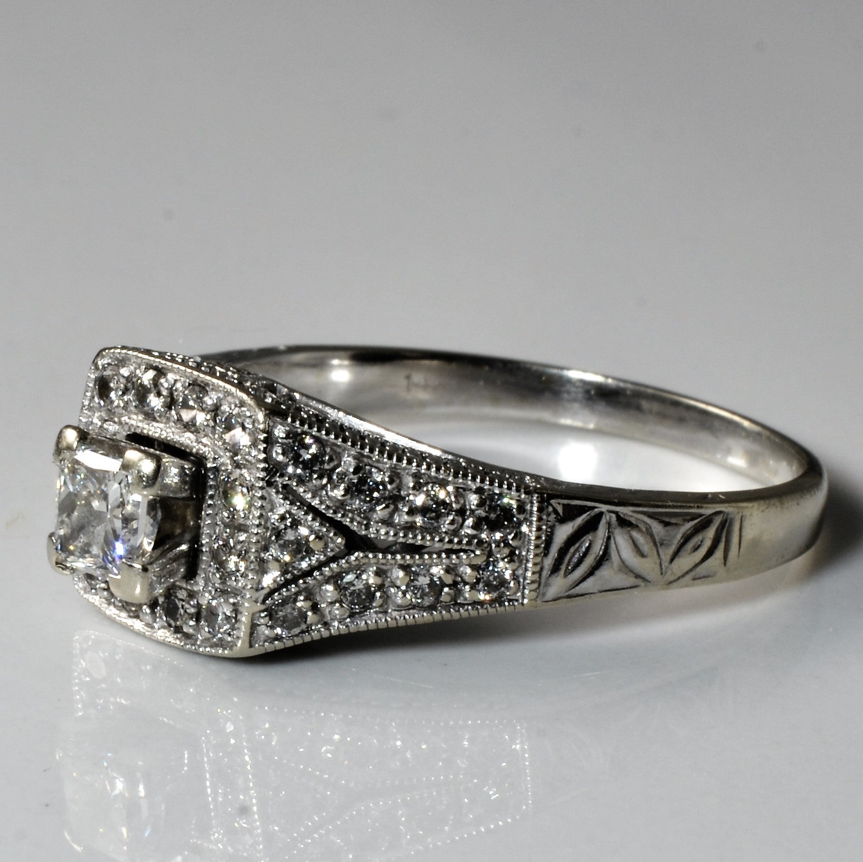 Art Deco Inspired Diamond Halo Engagement Ring | 0.67ctw | SZ 9.75 |