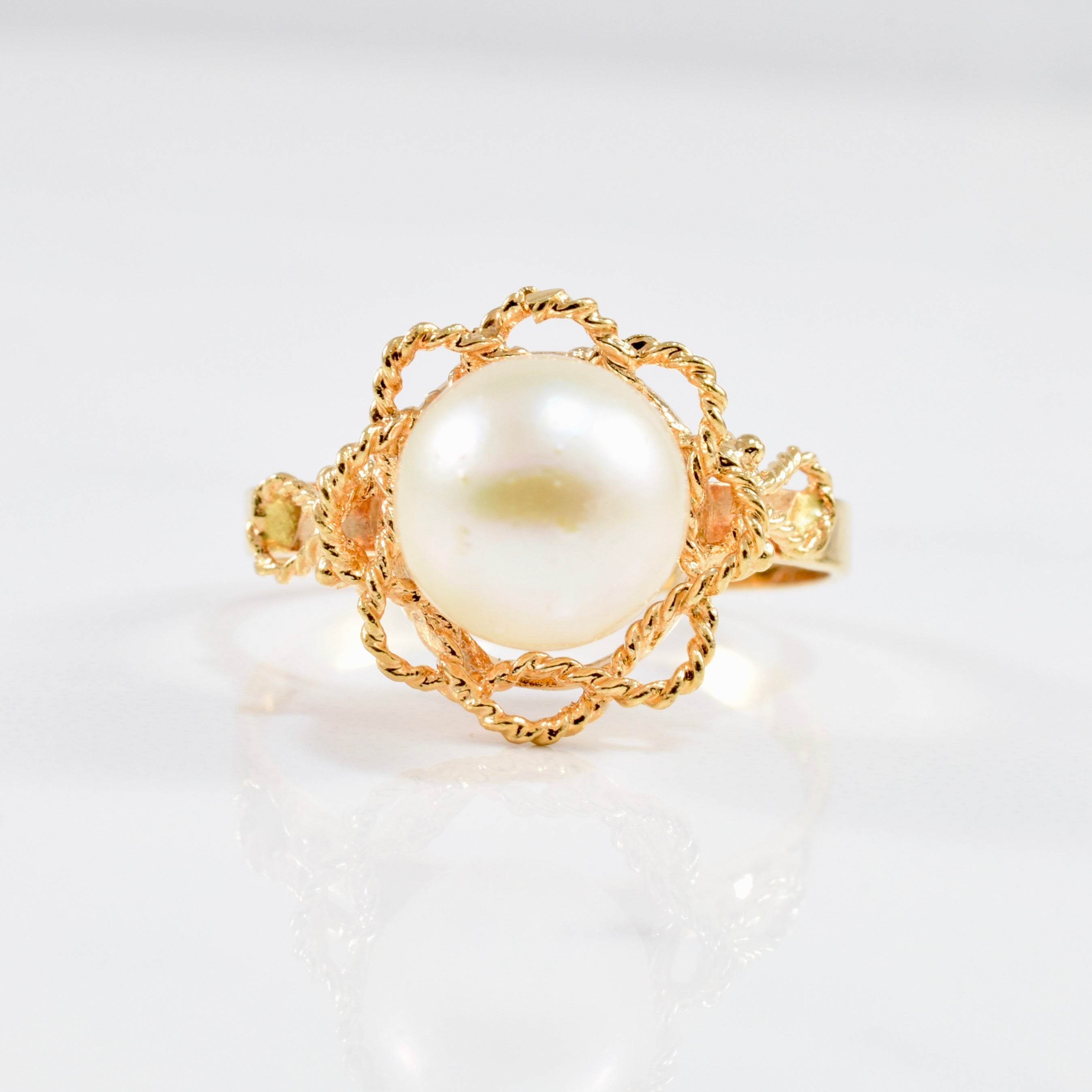 Intricate Gold Rope and Pearl Ring | SZ 6.5 |