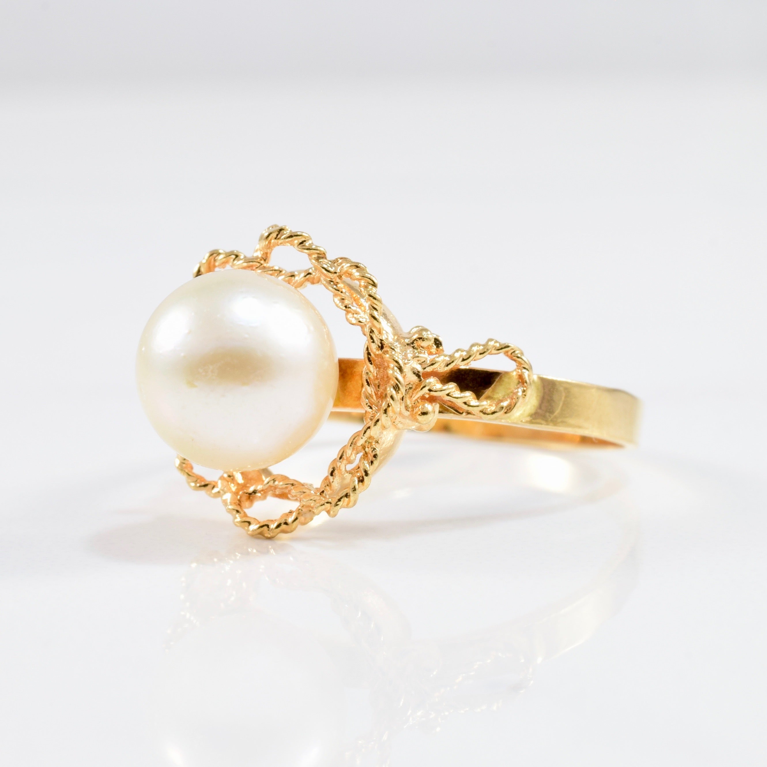 Intricate Gold Rope and Pearl Ring | SZ 6.5 |