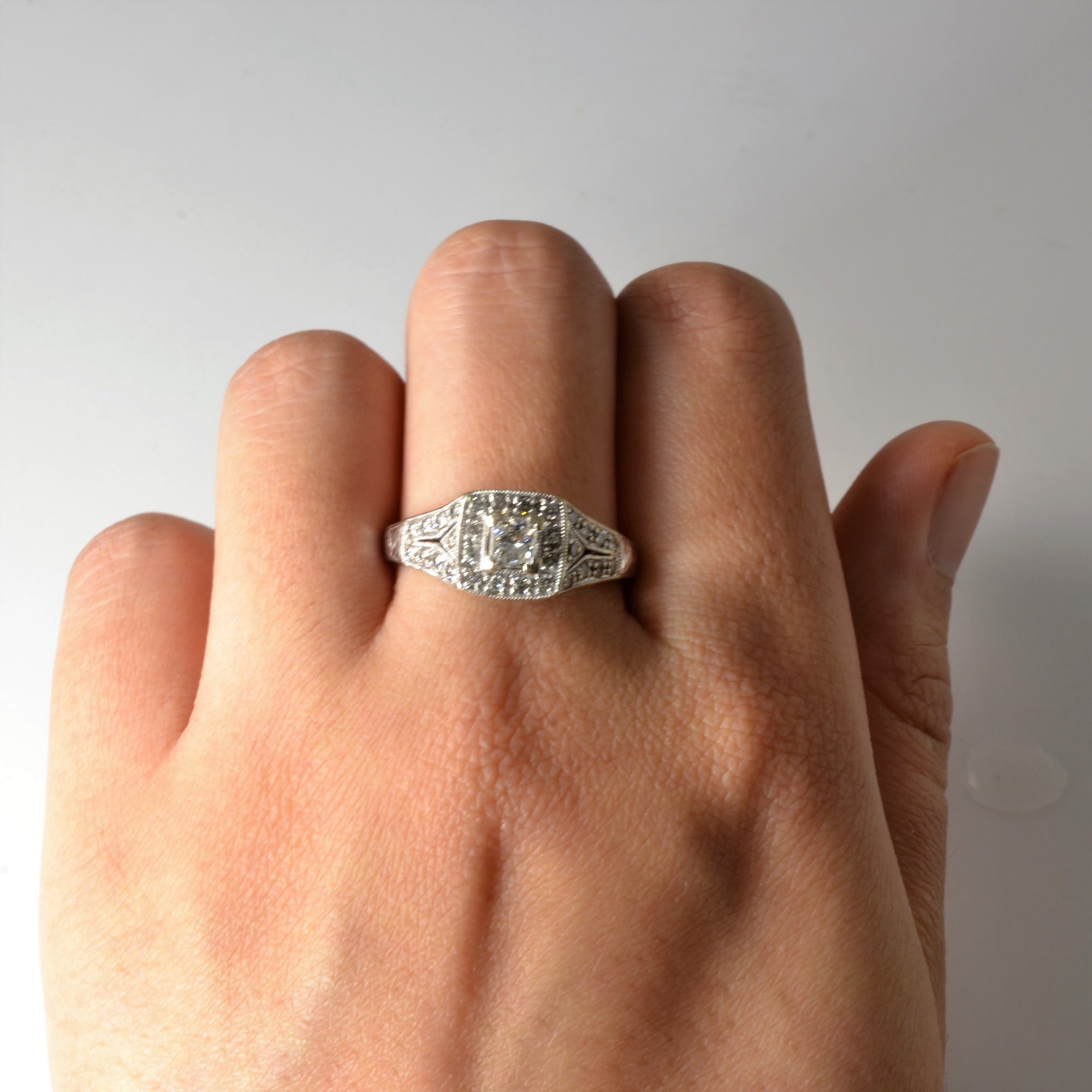 Art Deco Inspired Diamond Halo Engagement Ring | 0.67ctw | SZ 9.75 |