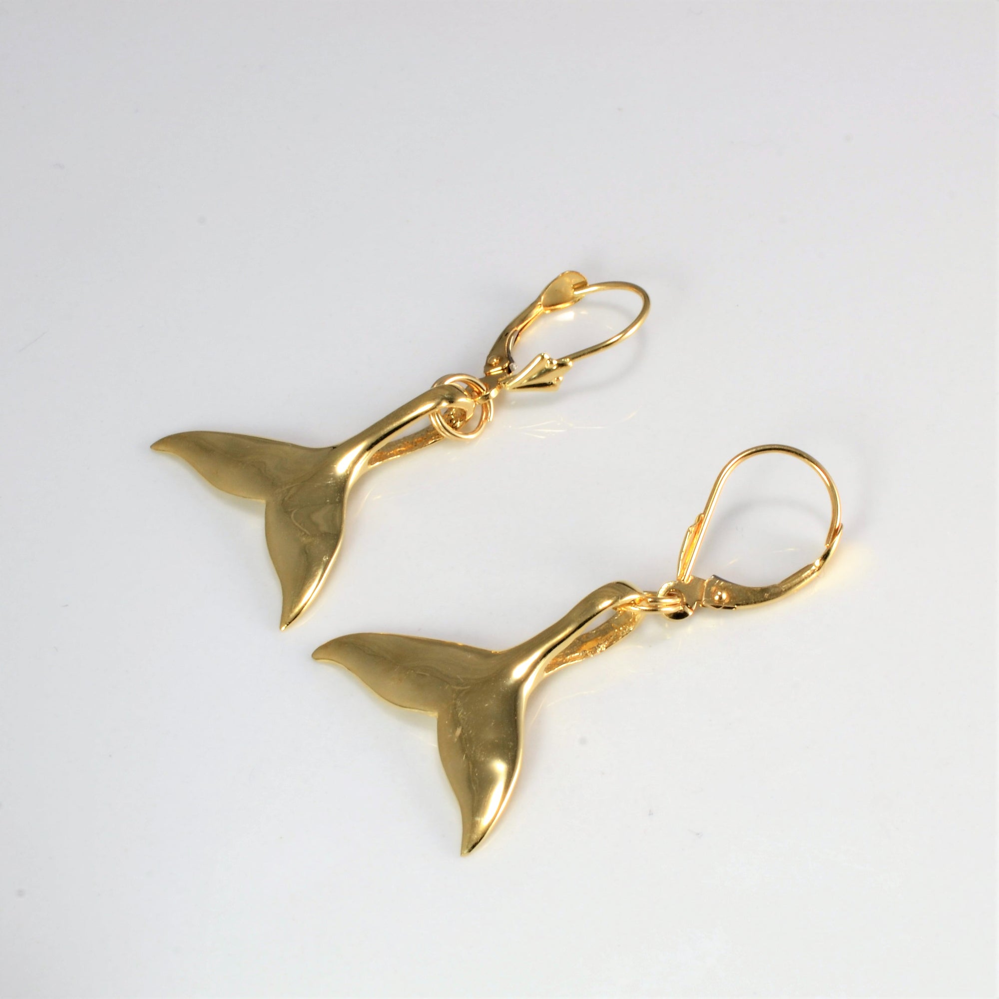 Yellow Gold Whale Tail Dangle Earrings
