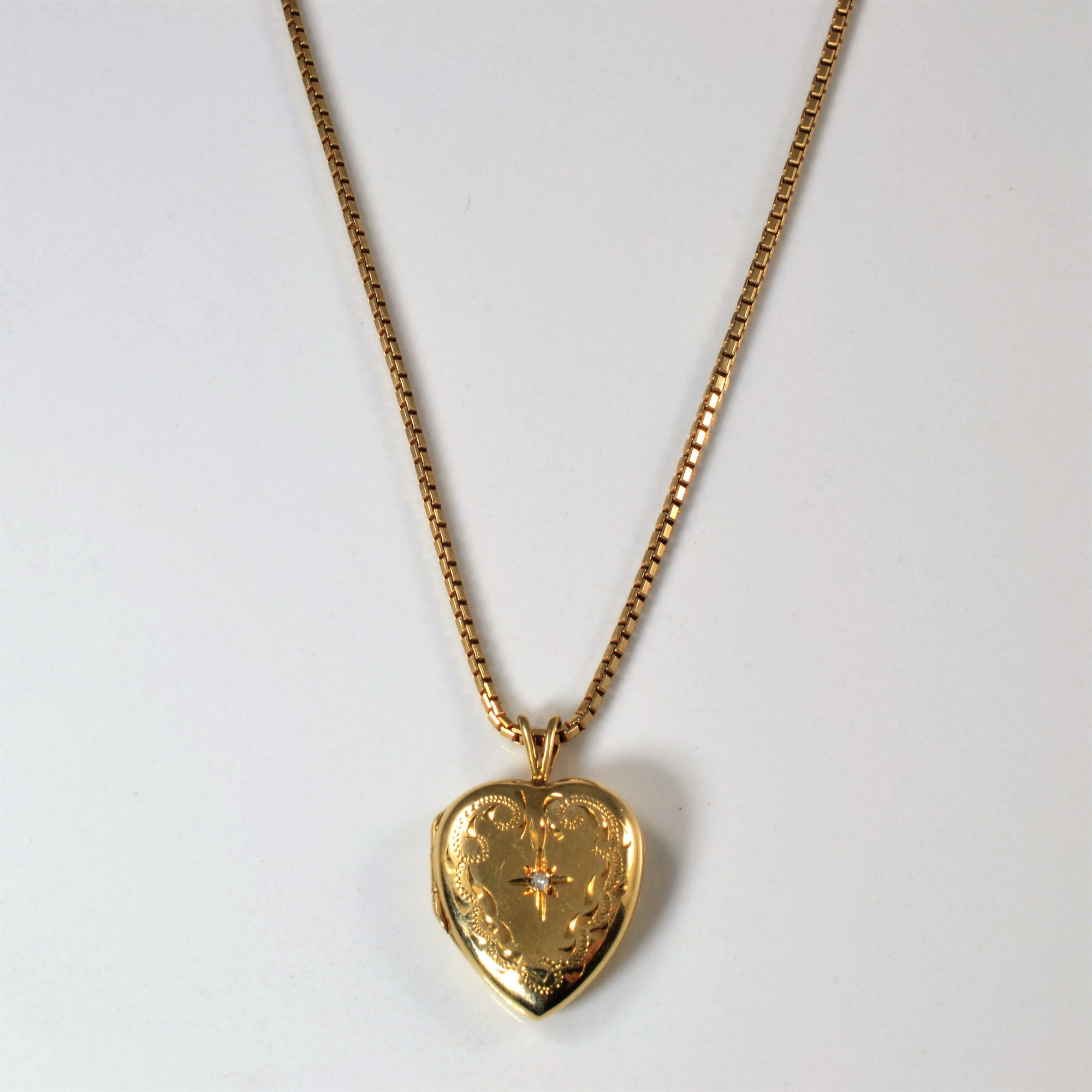Diamond Heart Locket Necklace | 0.015ct | 18