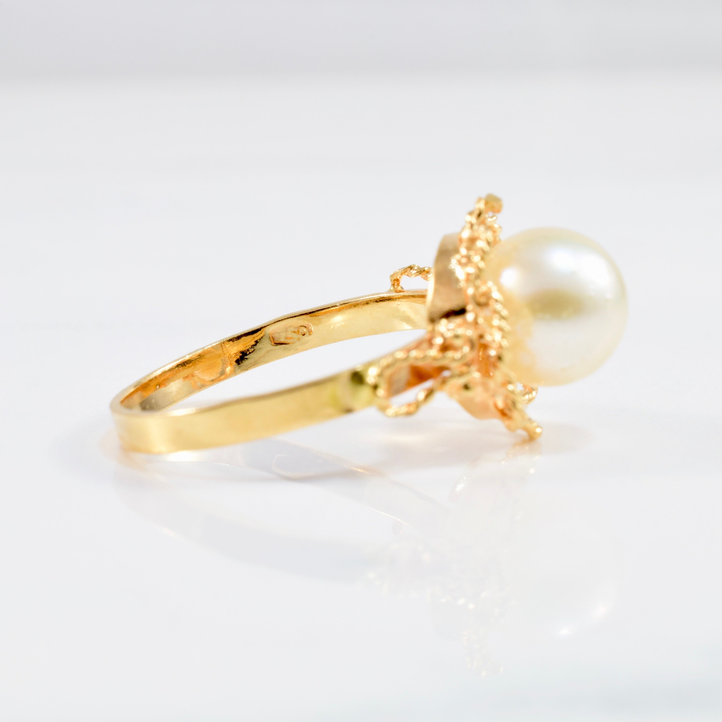 Intricate Gold Rope and Pearl Ring | SZ 6.5 |