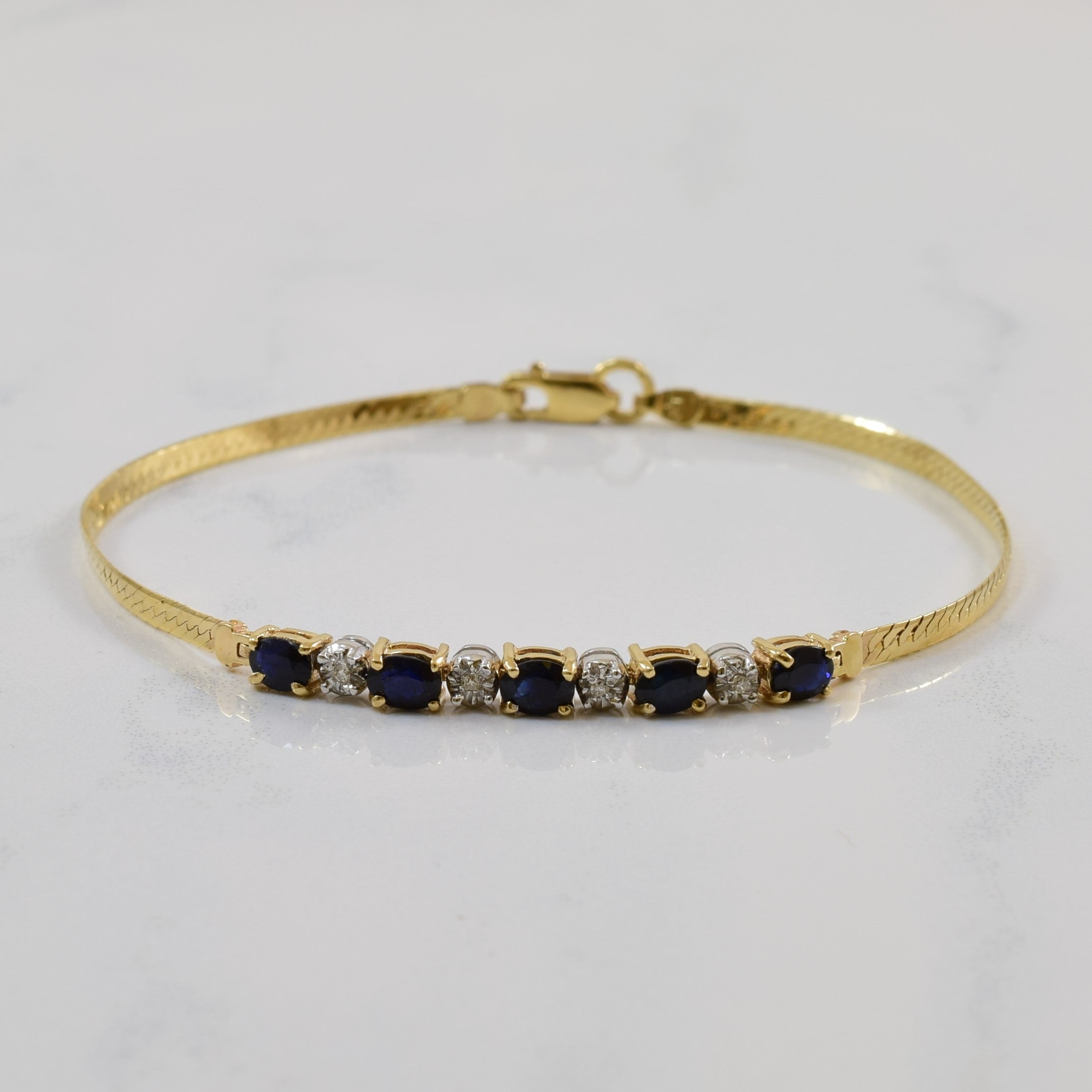 Blue Sapphire & Diamond Herringbone Bracelet | 1.20ctw, 0.02ctw | 6.5" |