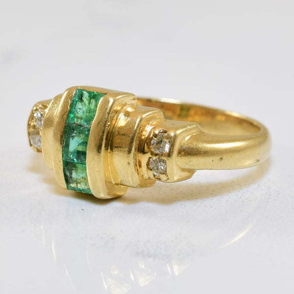 Channel Set Emerald & Diamond Ring | 0.08ctw, 0.24ctw | SZ 4.5 |