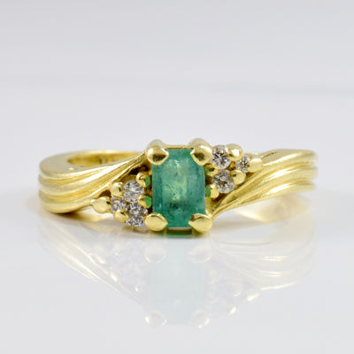 Emerald and Diamond Ring | 0.06 ctw SZ 3.5 |