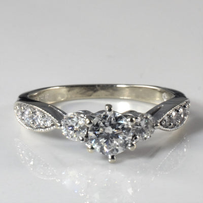 Three Stone Milgrain Diamond Engagement Ring | 0.84ctw | SZ 6.75 |