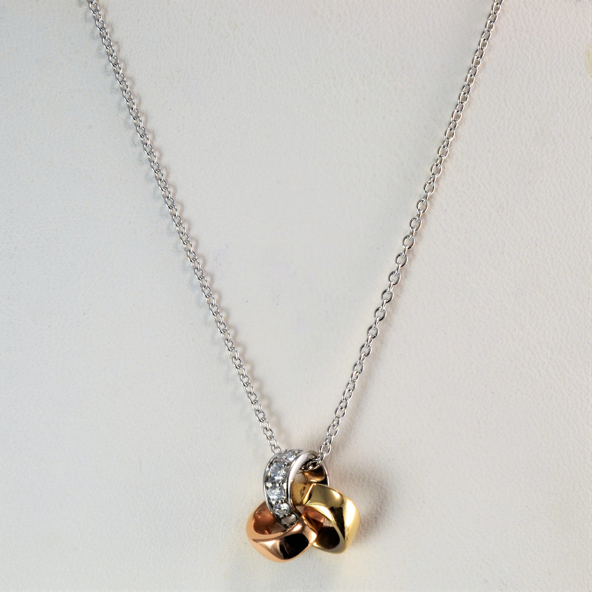 Tri- Tone Gold Knot Diamond Pendant Necklace | 0.11 ctw, 18''|