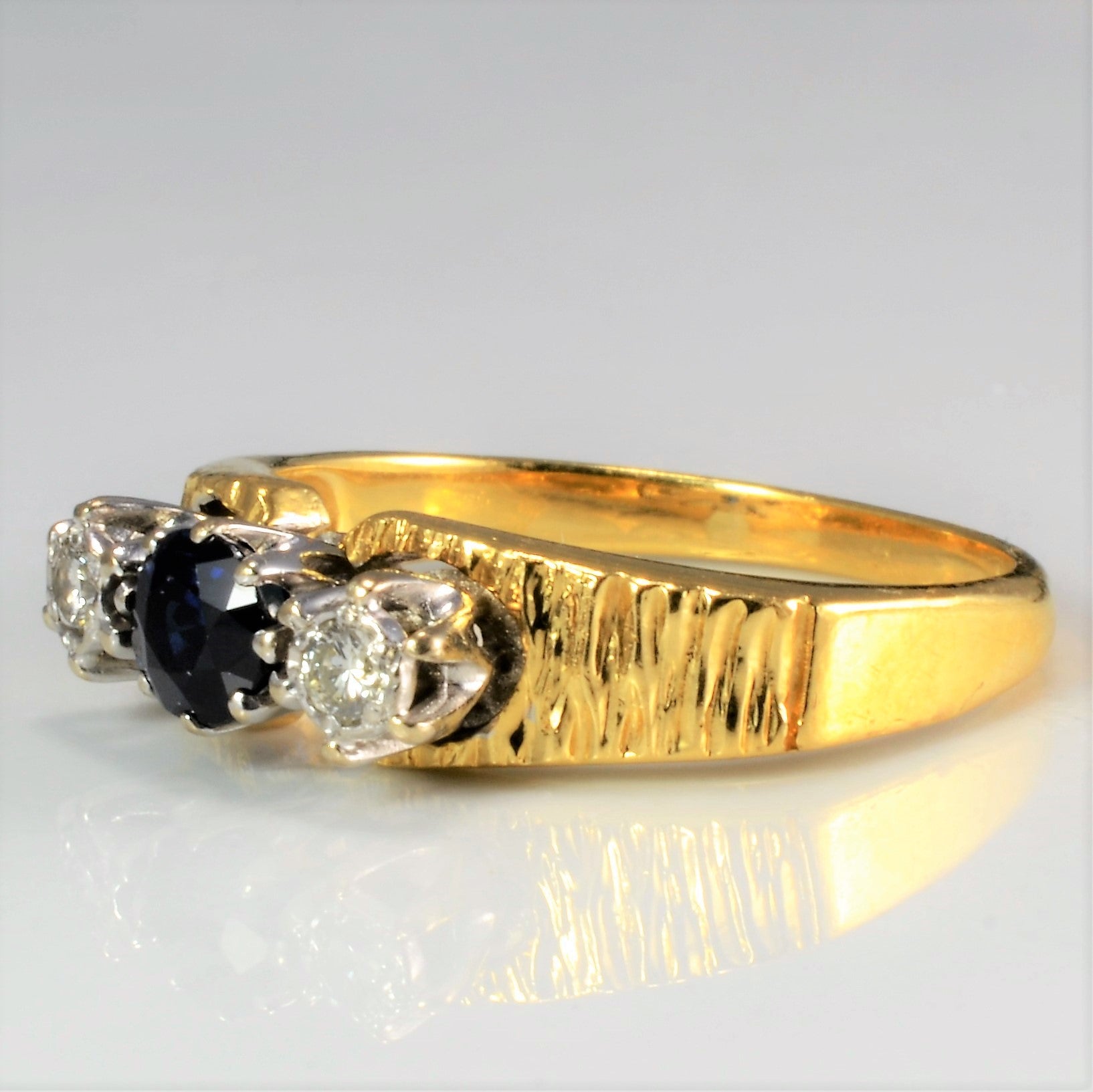 Three Stone Diamond & Sapphire Ring | 0.10 ctw, SZ 6.75 |