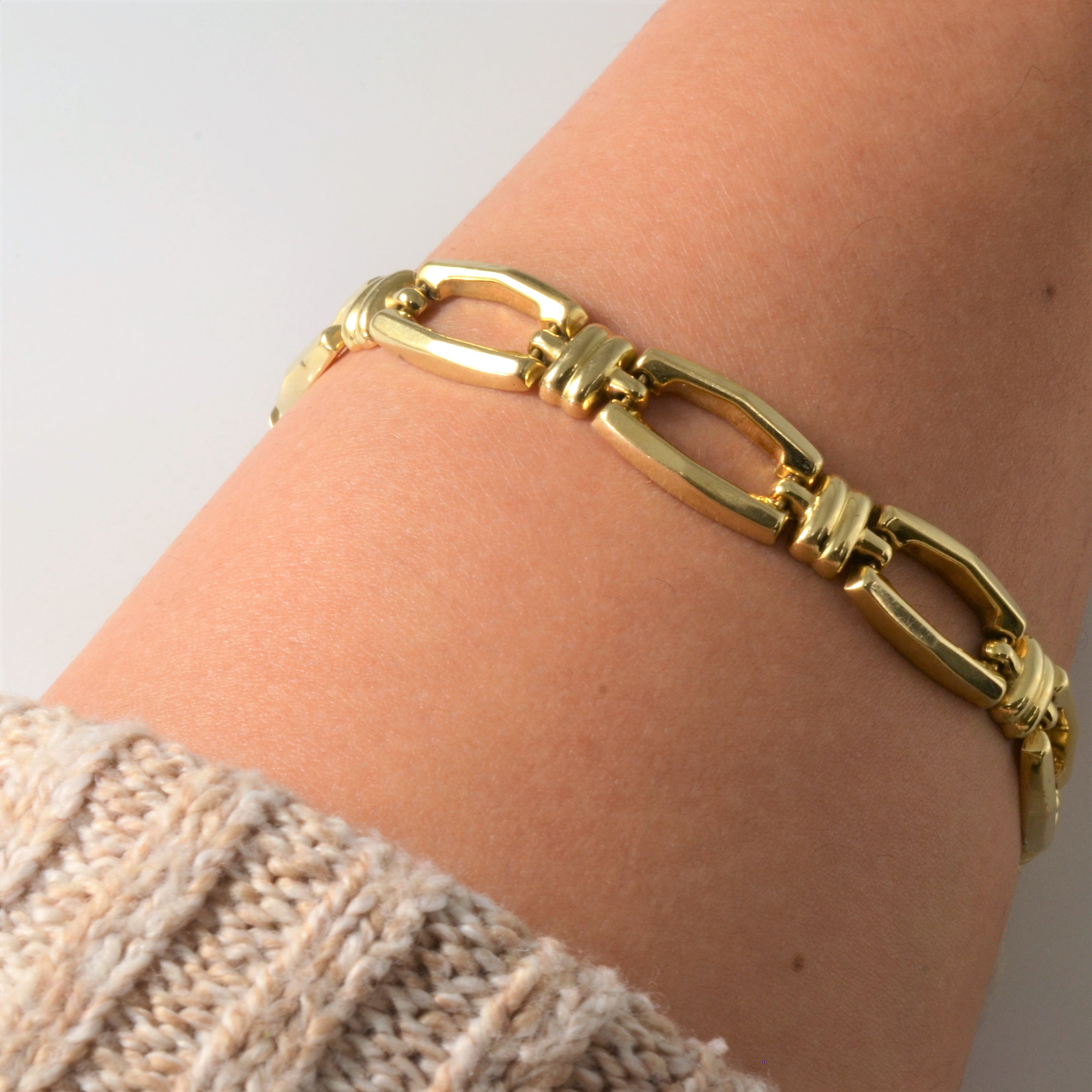 14k Yellow Gold Geometric Link Bracelet | 7" |