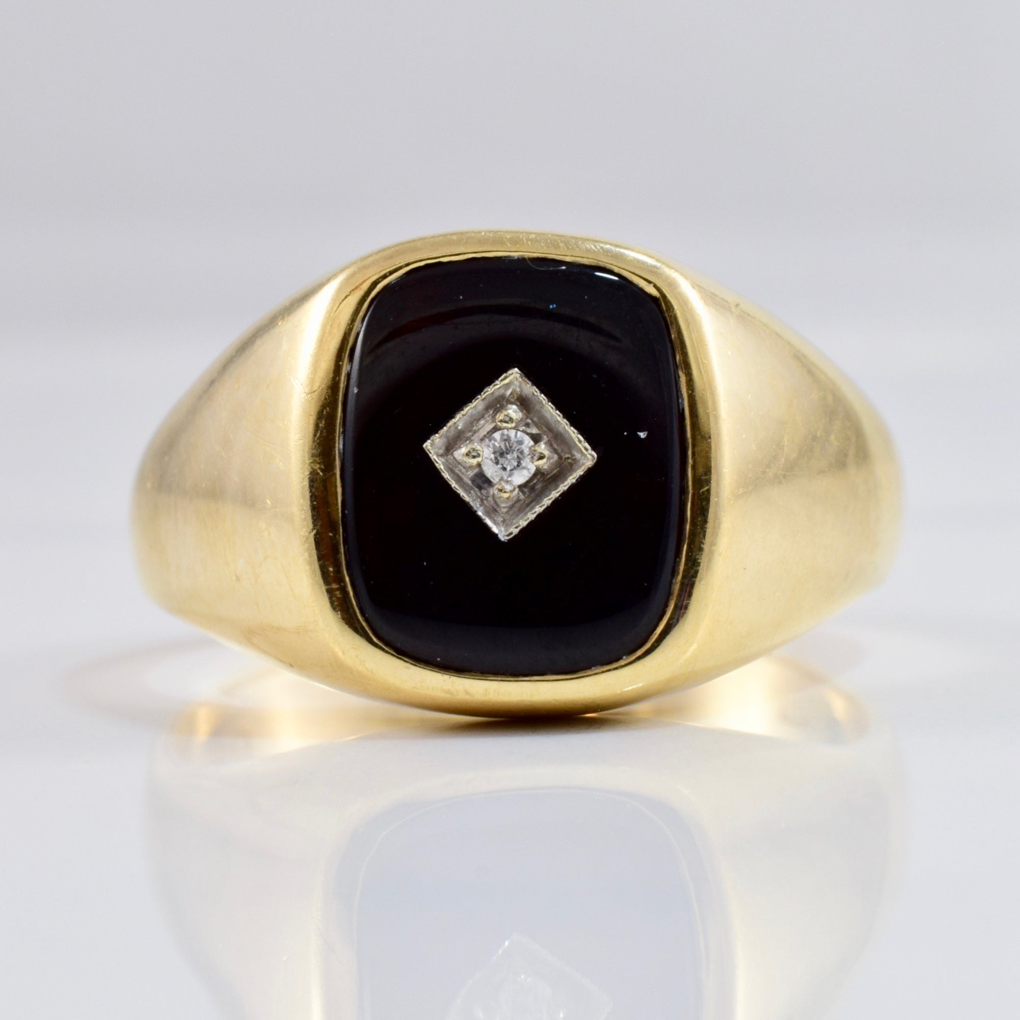 Onyx and Diamond Ring | 0.02 ctw SZ 13.25 |