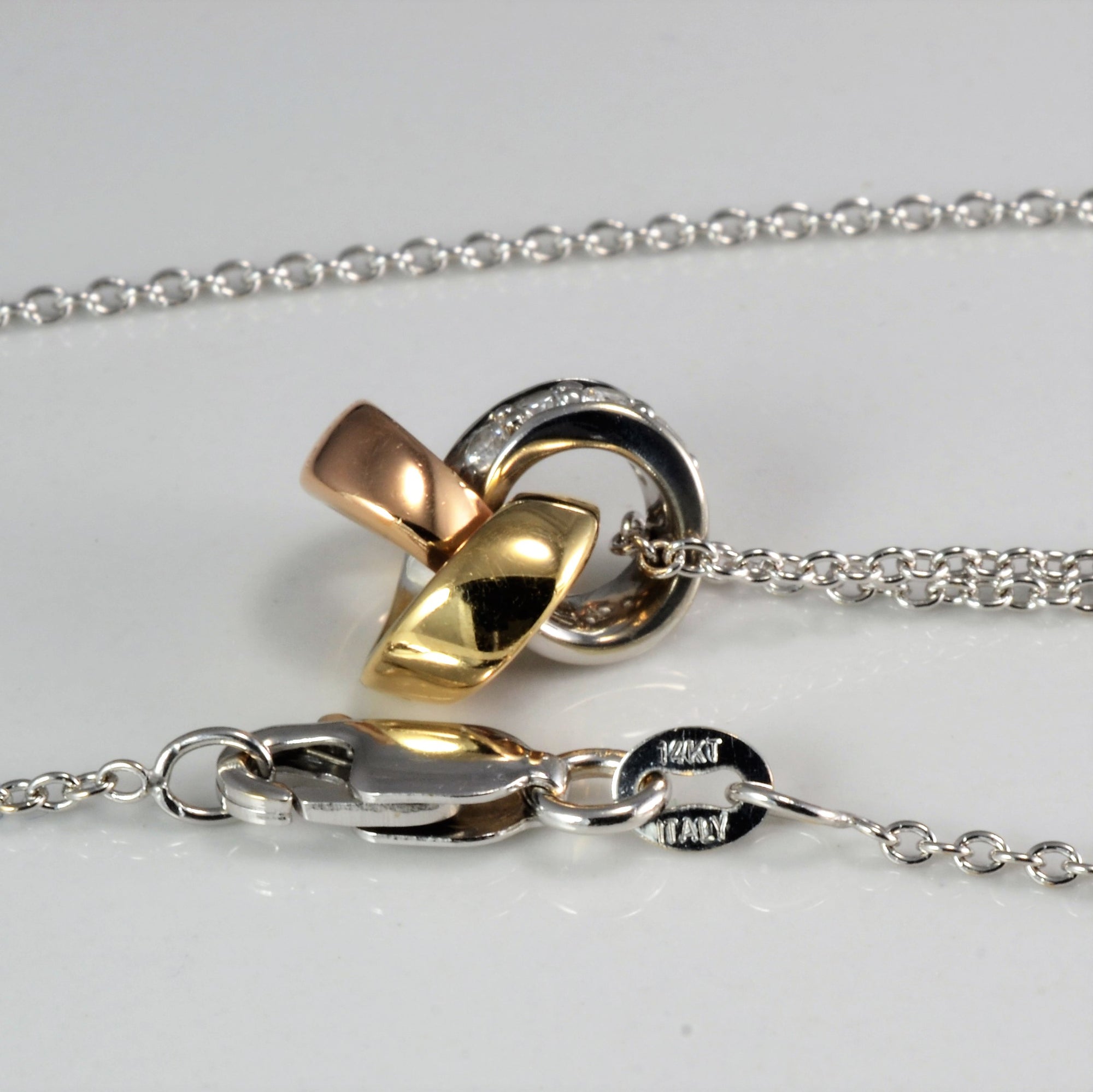 Tri- Tone Gold Knot Diamond Pendant Necklace | 0.11 ctw, 18''|