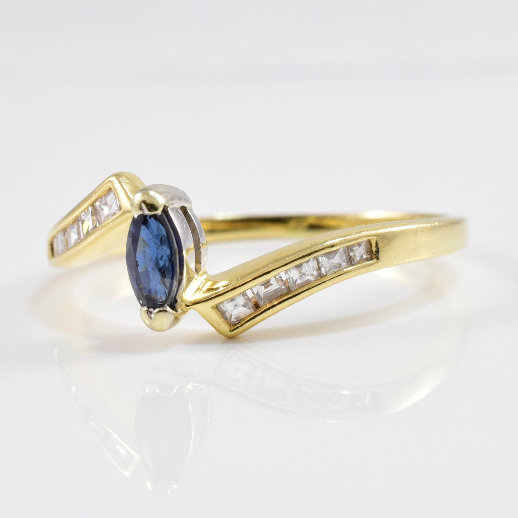 Sapphire and Diamond Accent Bypass Ring | 0.12 ctw SZ 8.5 |