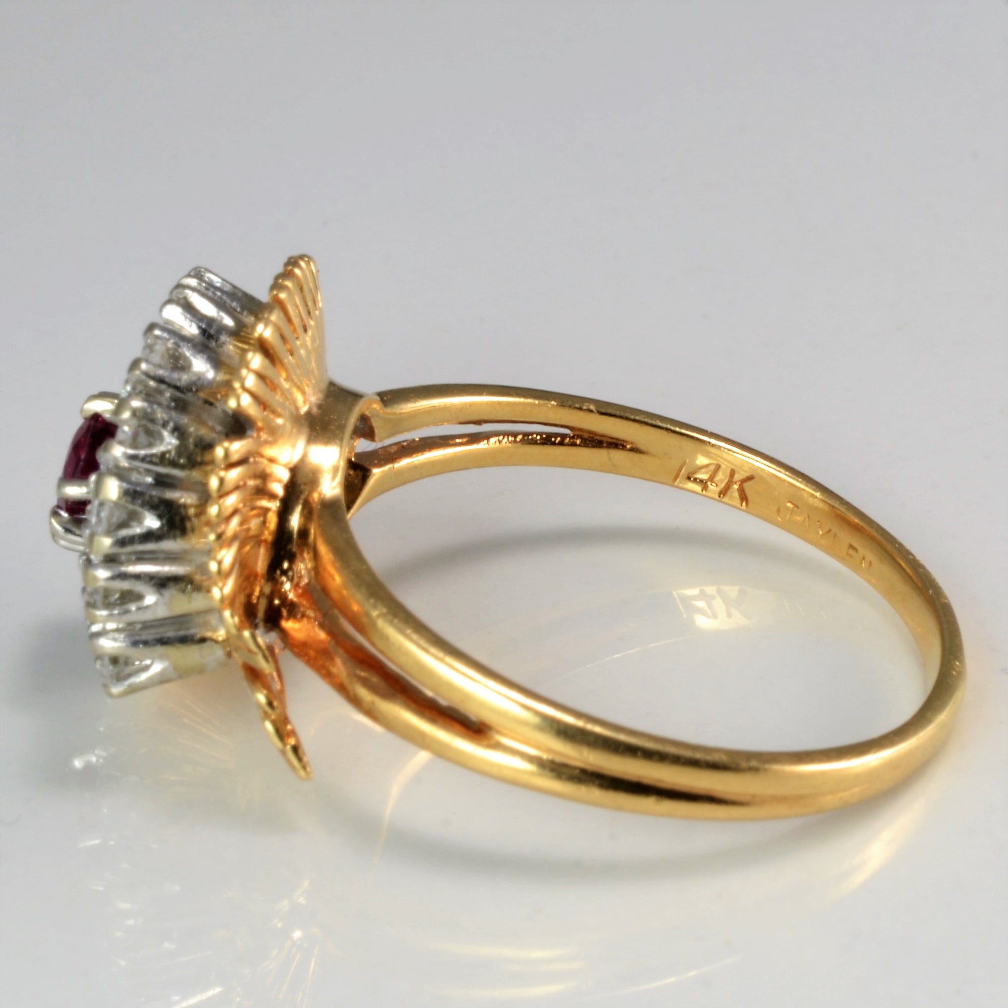 Swirl Pave Diamond & Ruby Textured Ring | 0.20 ctw, SZ 9 |