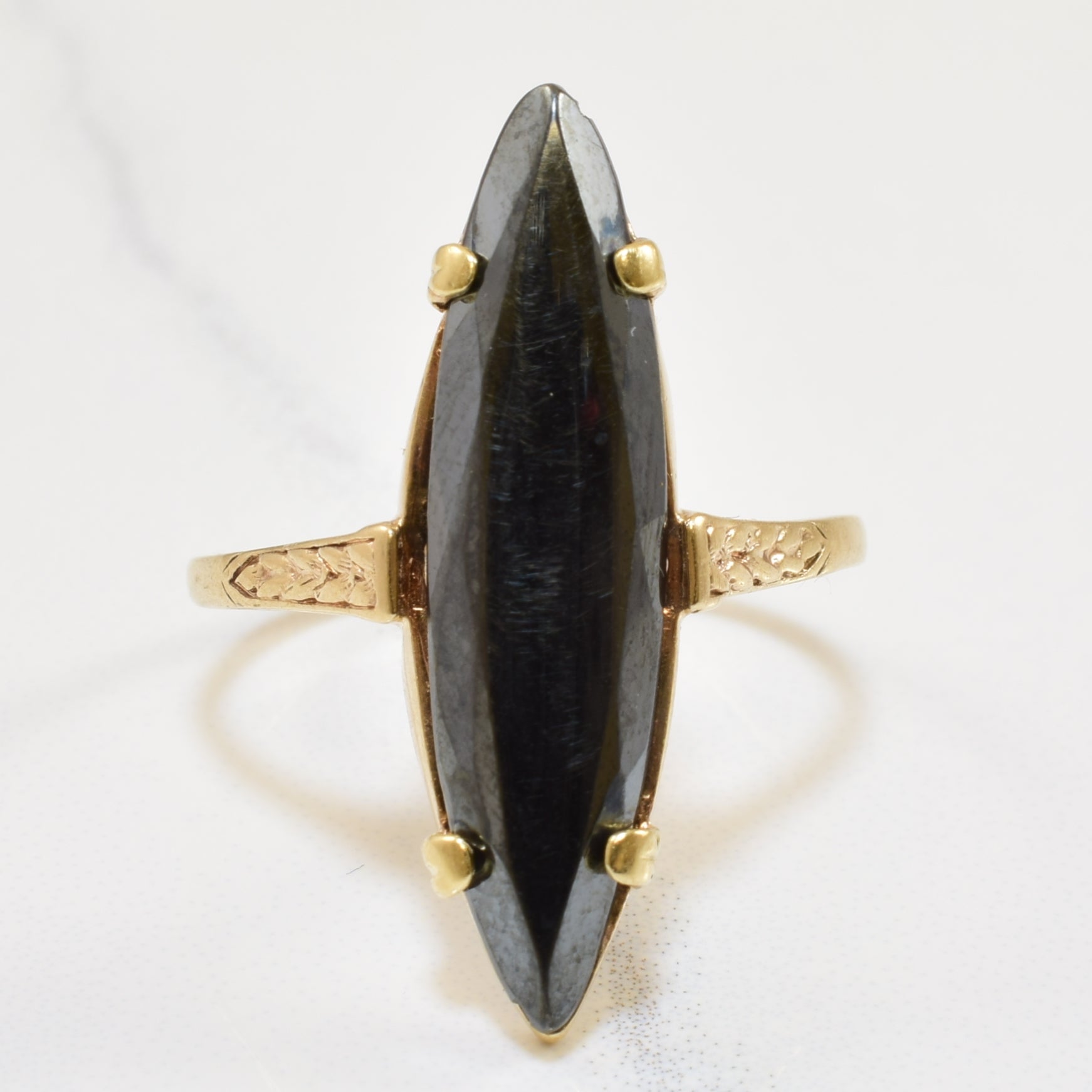 Narrow Hematite Navette Ring | 4.00ct | SZ 8 |