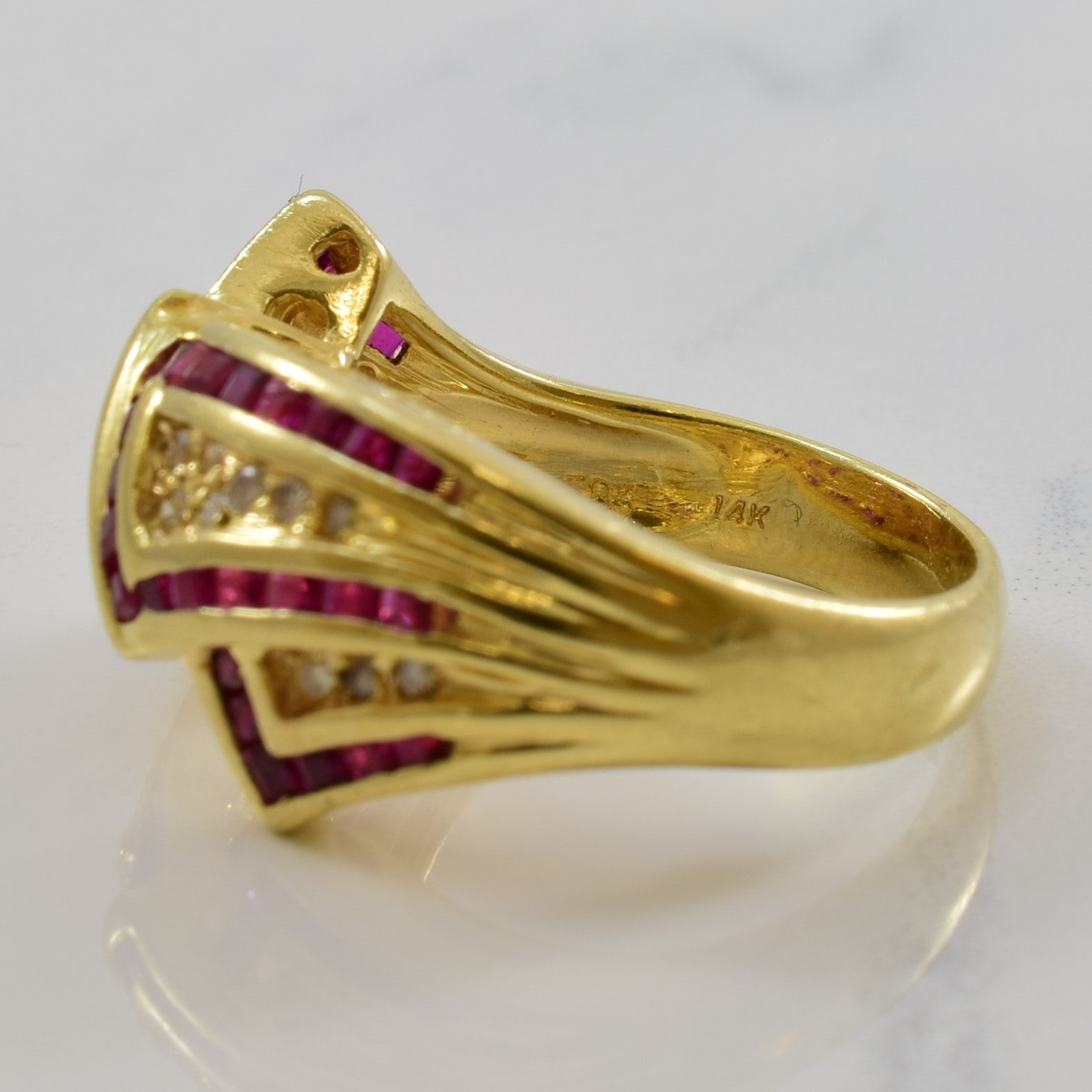 Geometric Ruby & Diamond Bypass Ring | 1.10ctw, 0.10ctw | SZ 6.25 |