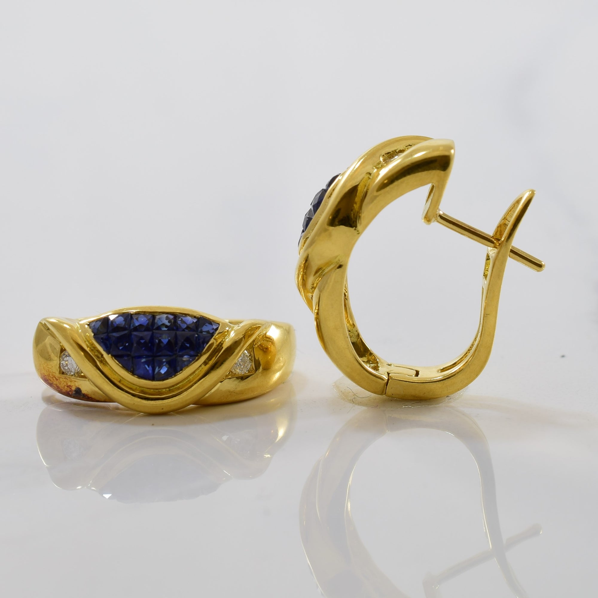 Unique Sapphire & Diamond Hoop Earrings | 0.08ctw, 0.65ctw |