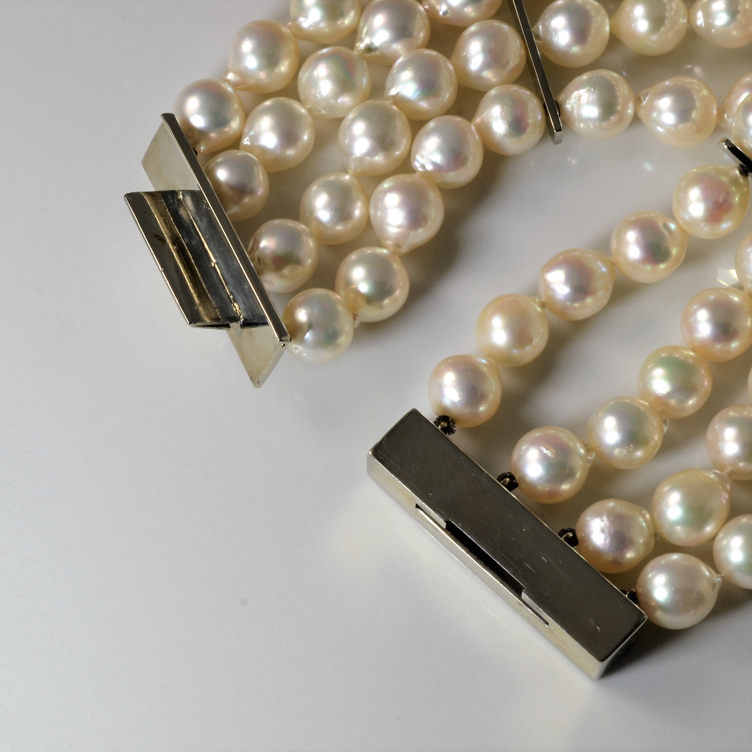 Multi Row Pearl & Diamond Chain 19k Bracelet | 0.10ctw | 7.5"|