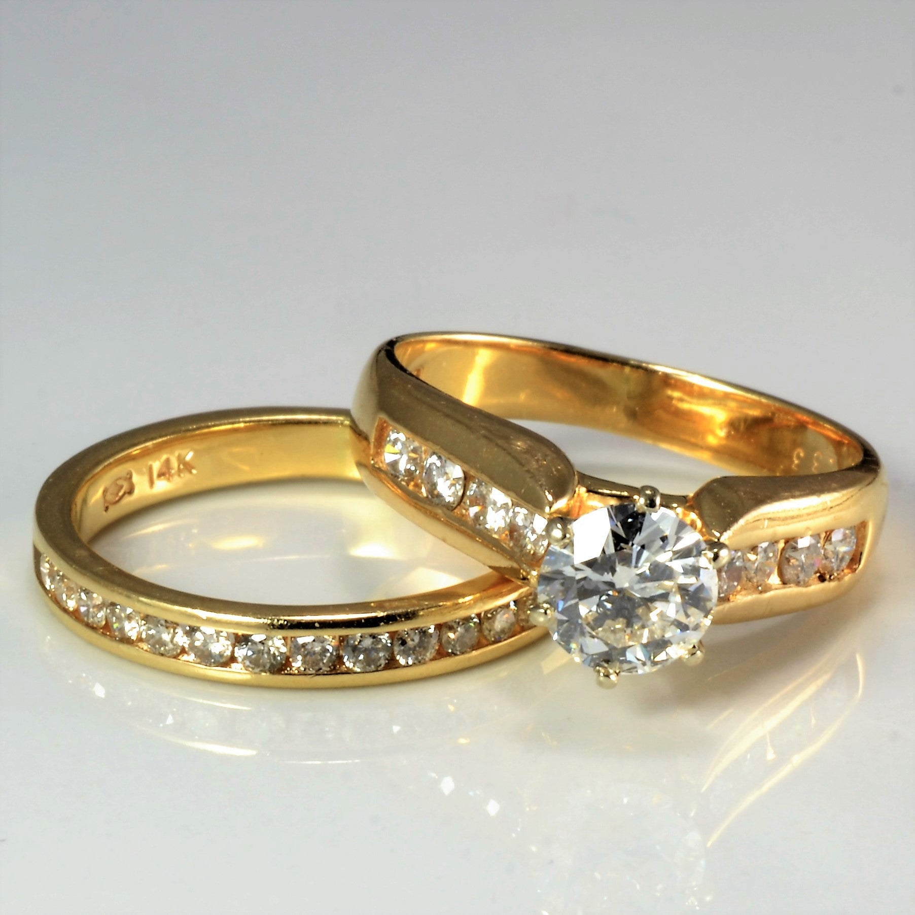Six Prong Solitaire & Channel Accents Diamond Engagement Ring Set | 1.10 ctw, SZ 5.5 |
