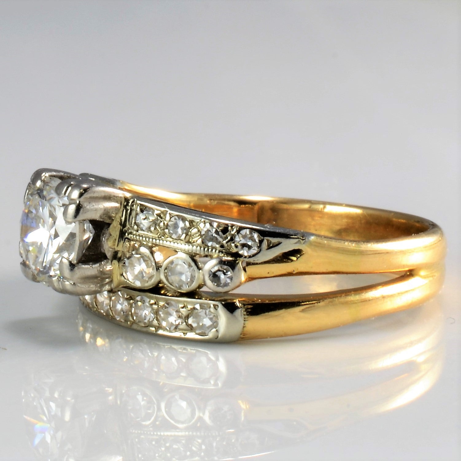 retro era soldered vintage engagement ring, antique diamond ring