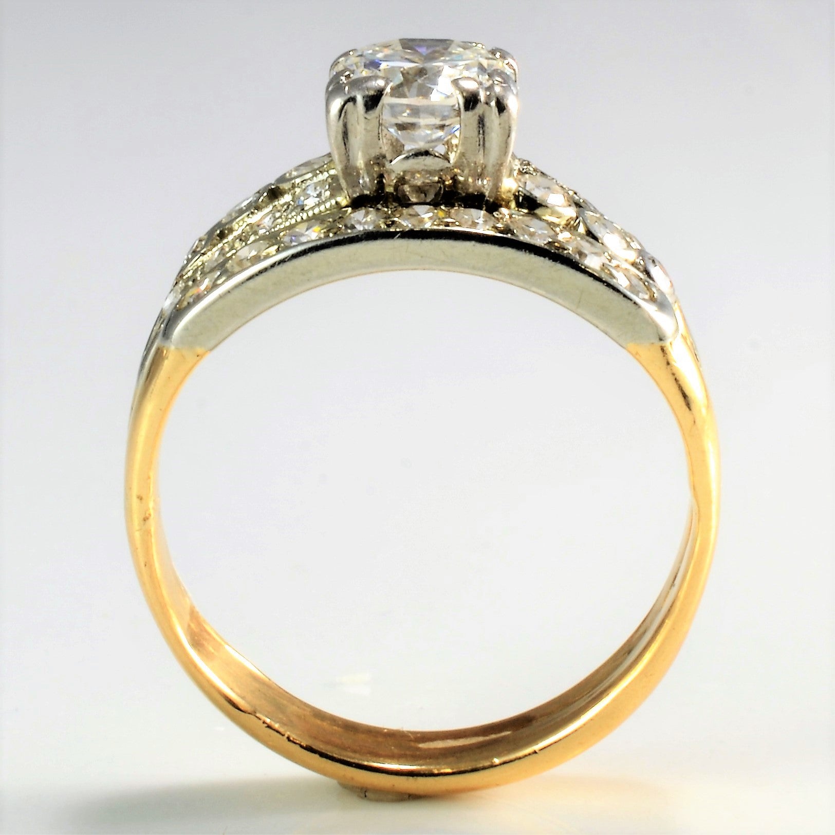 Round soldered diamond retro era, vintage engagement ring