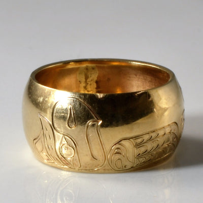 Hand Carved Indigenous Art Wide Band | SZ 6 |