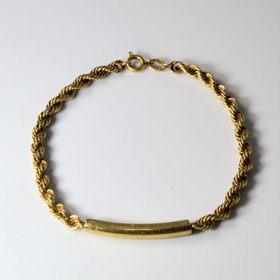 14k Yellow Gold Solid Bar Rope Chain Bracelet | 7.5