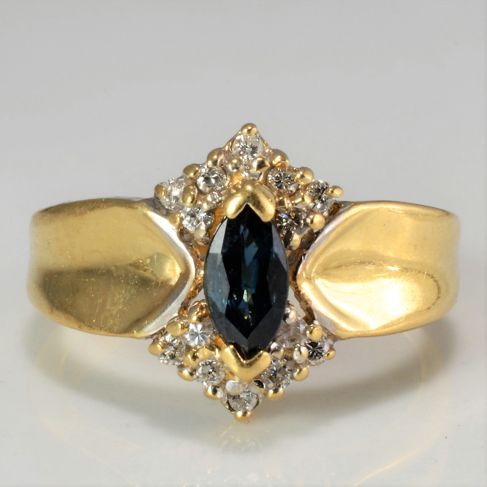 Offset Marquise Sapphire & Diamond Cocktail Ring | 0.14 ctw, SZ 6 |