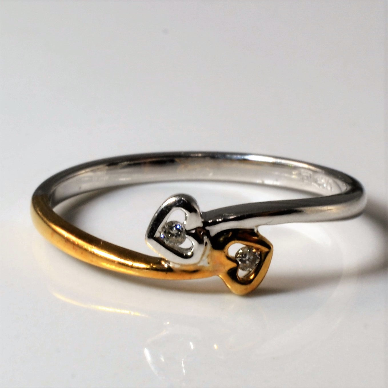 Bypass Two Tone Diamond Heart Ring | 0.02ctw | SZ 7.25 |