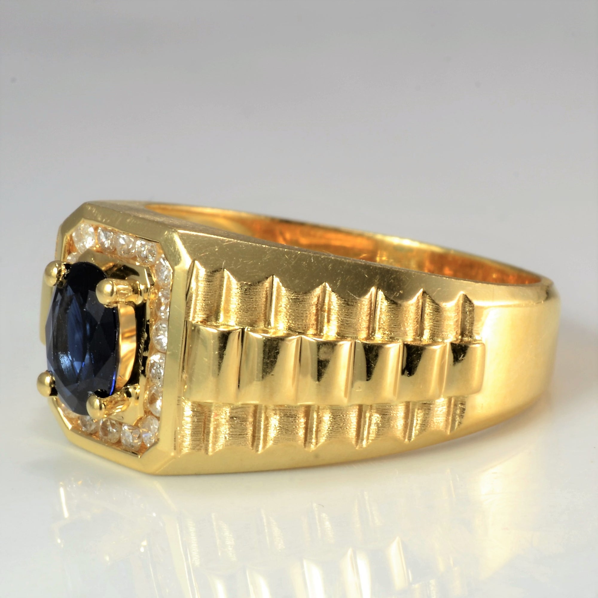 Textured Sapphire & Diamond Men's Ring | 0.22 ctw, SZ 9.75 |