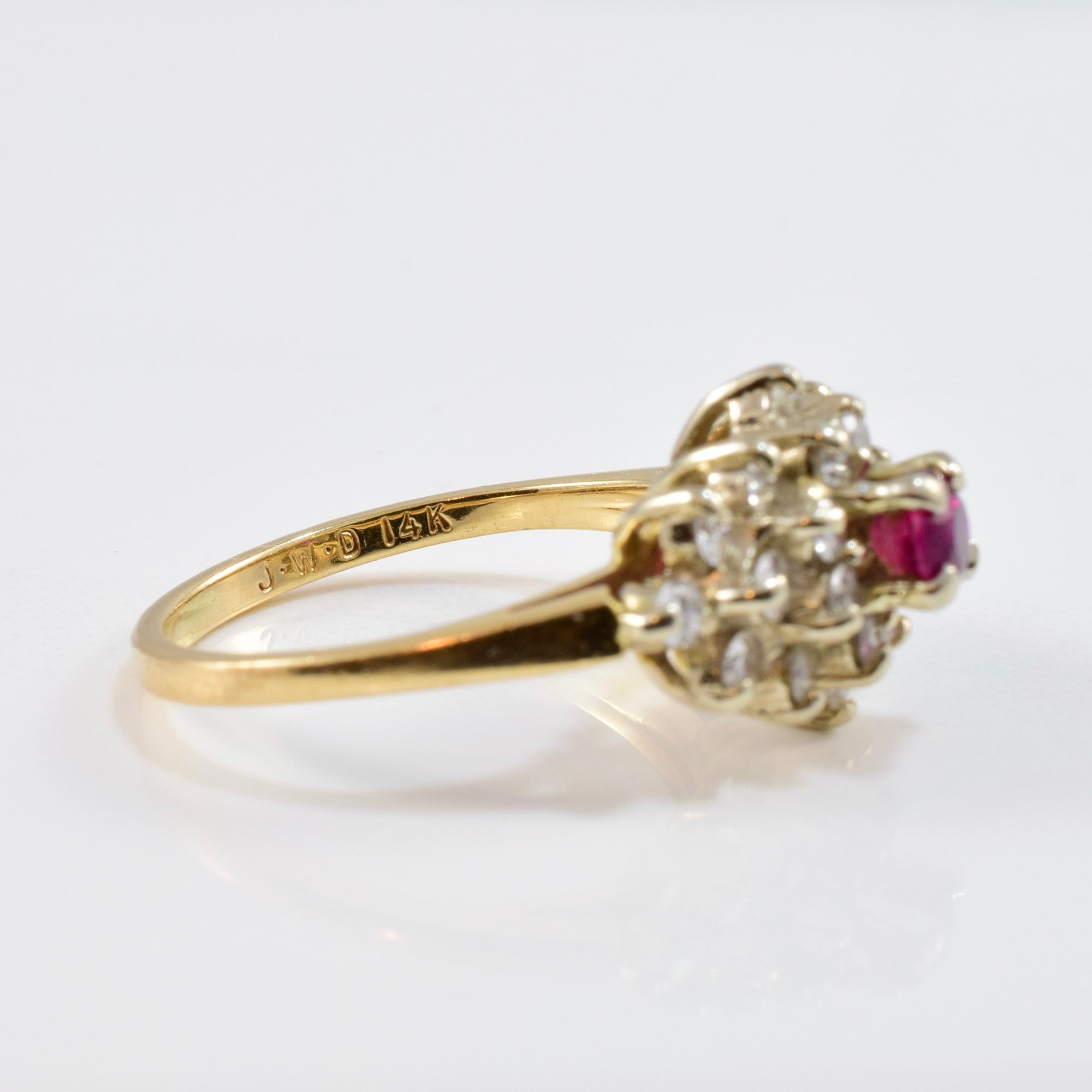 High Set Diamond Cluster and Ruby Ring | 0.55 ctw SZ 4.75 |