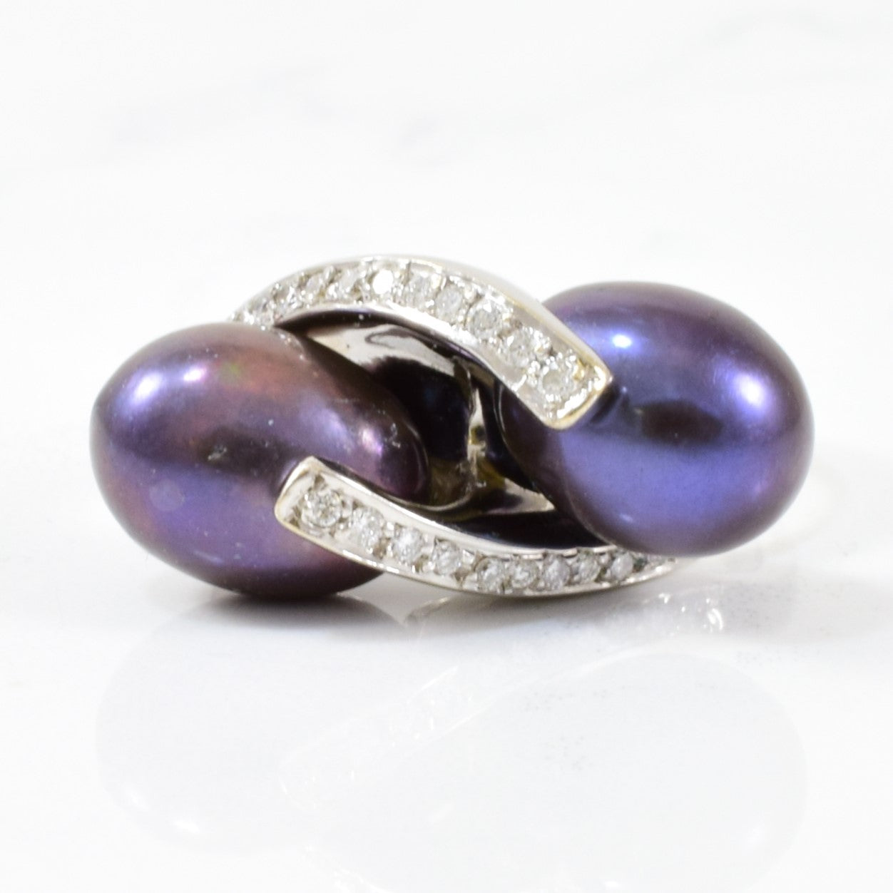 Bypass Diamond & Black Pearl Ring | 0.20ctw, 14.25ctw | SZ 7 |