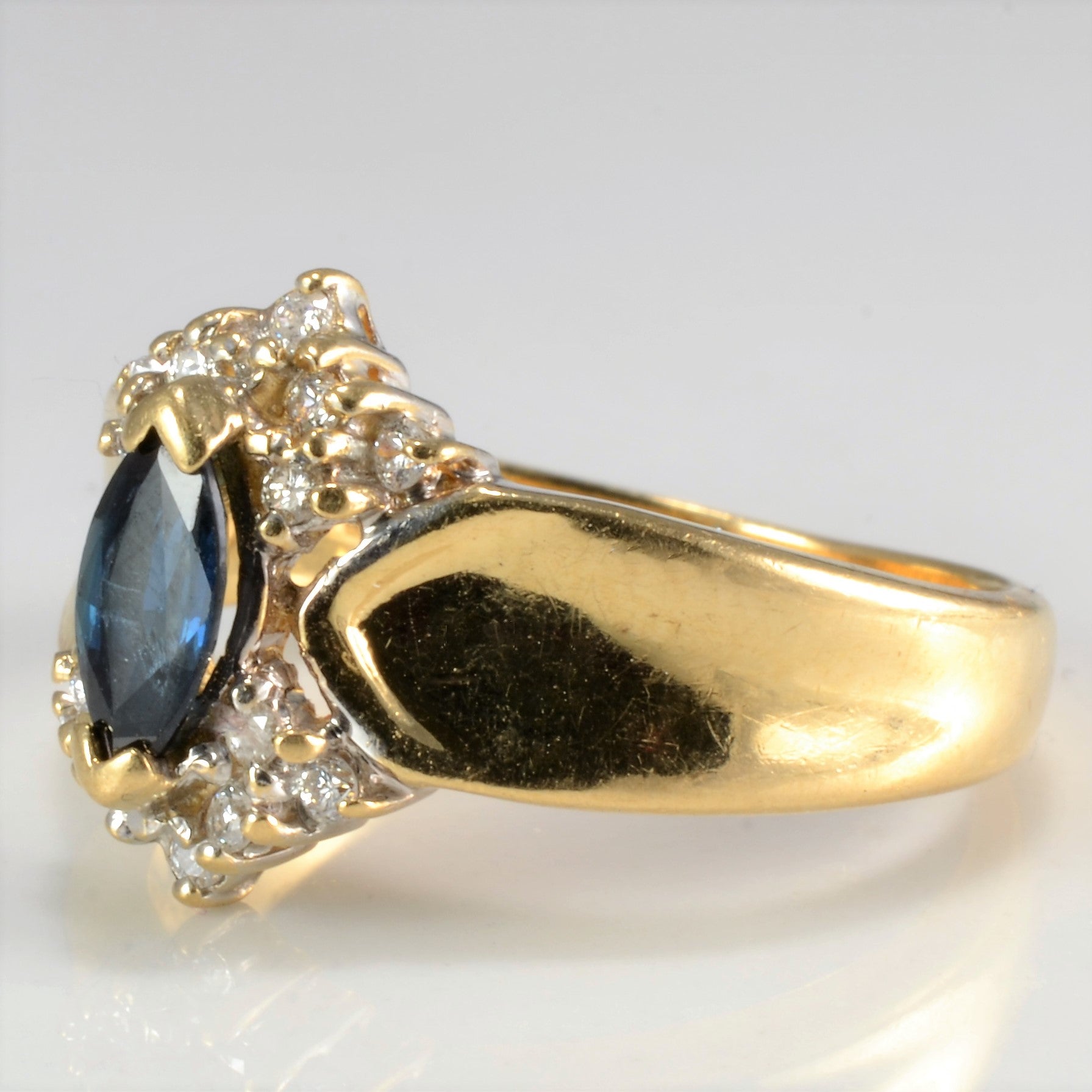 Offset Marquise Sapphire & Diamond Cocktail Ring | 0.14 ctw, SZ 6 |