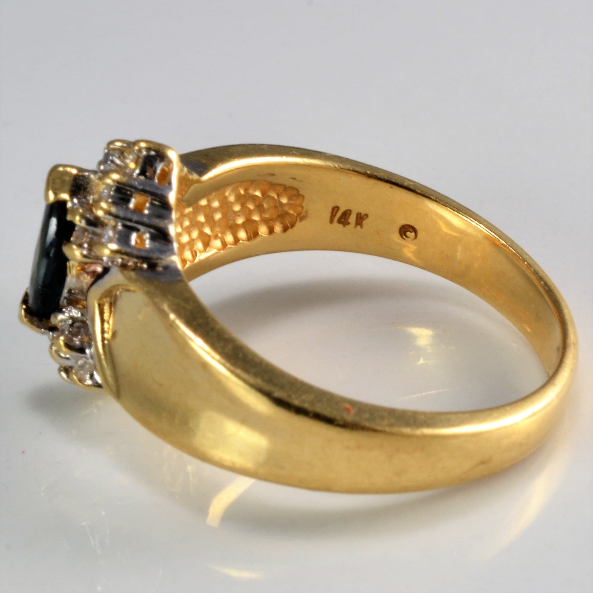 Offset Marquise Sapphire & Diamond Cocktail Ring | 0.14 ctw, SZ 6 |