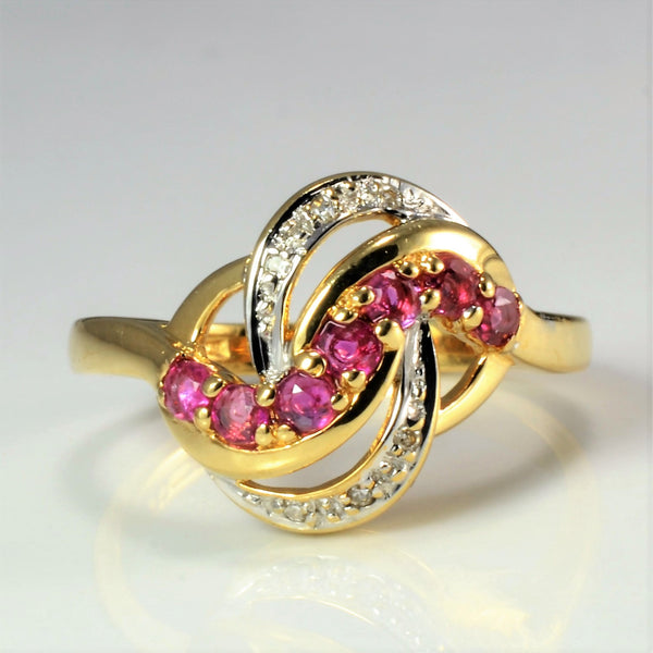 Interlocking Ruby & Diamond Ring | 0.03 ctw, SZ 7.25 |