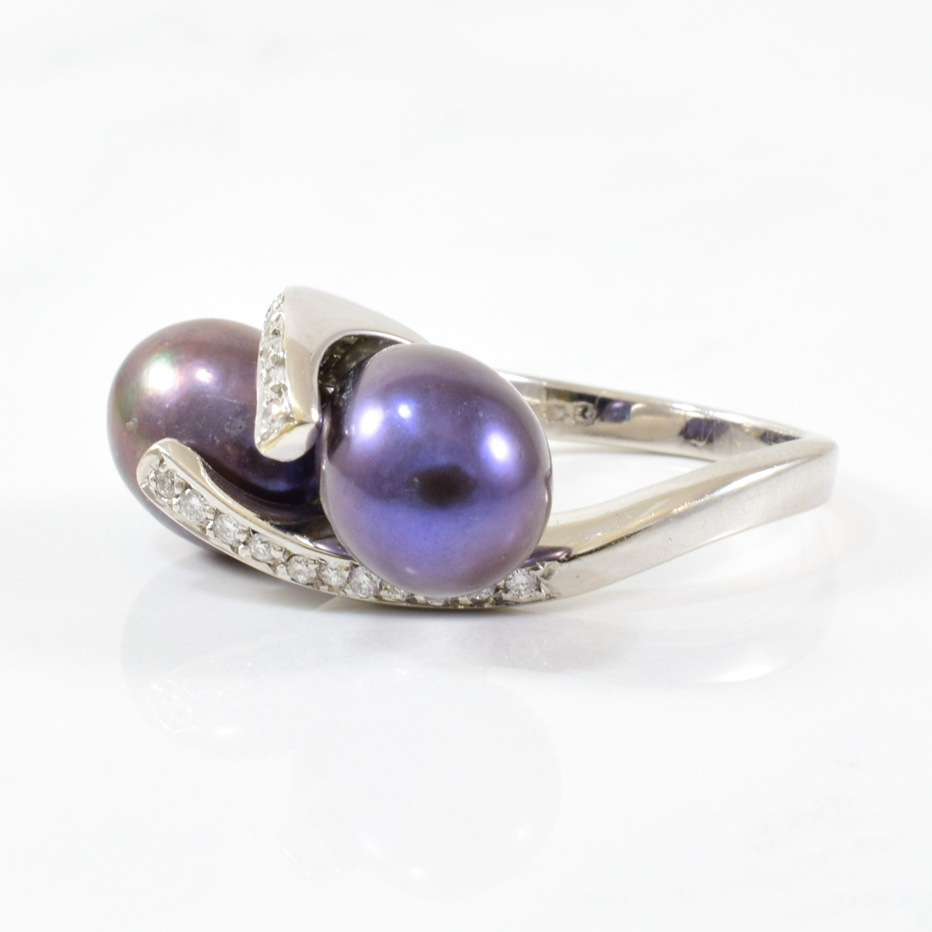 Bypass Diamond & Black Pearl Ring | 0.20ctw, 14.25ctw | SZ 7 |