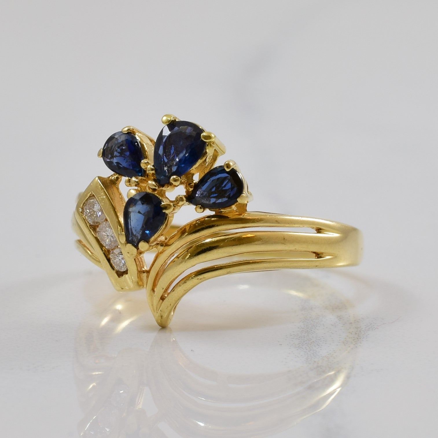 Blue Sapphire & Diamond Chevron Ring | 0.75ctw, 0.06ctw | SZ 9 |