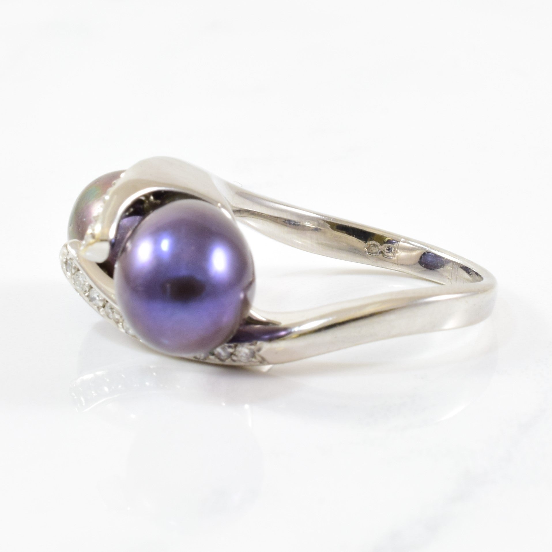 Bypass Diamond & Black Pearl Ring | 0.20ctw, 14.25ctw | SZ 7 |