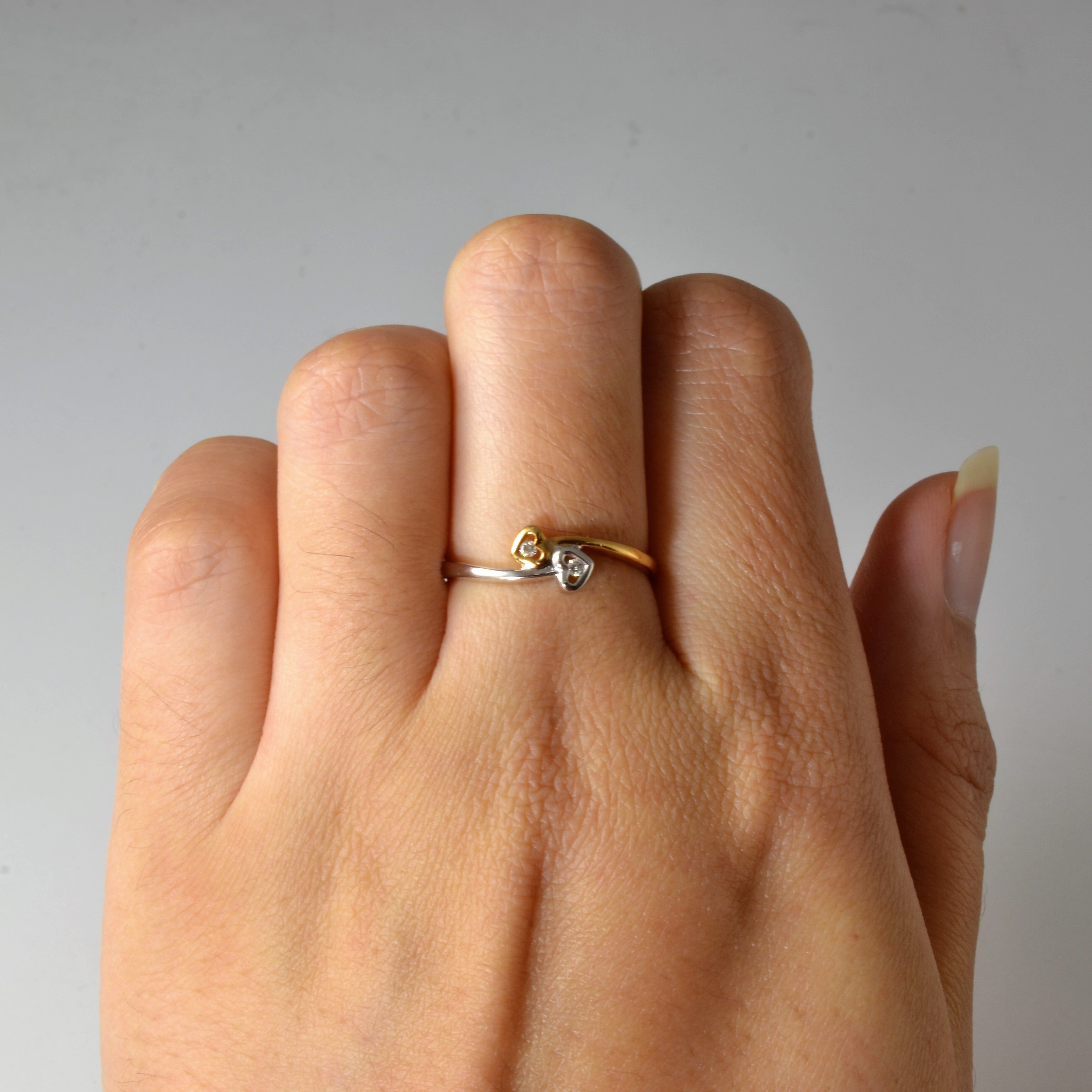 Bypass Two Tone Diamond Heart Ring | 0.02ctw | SZ 7.25 |